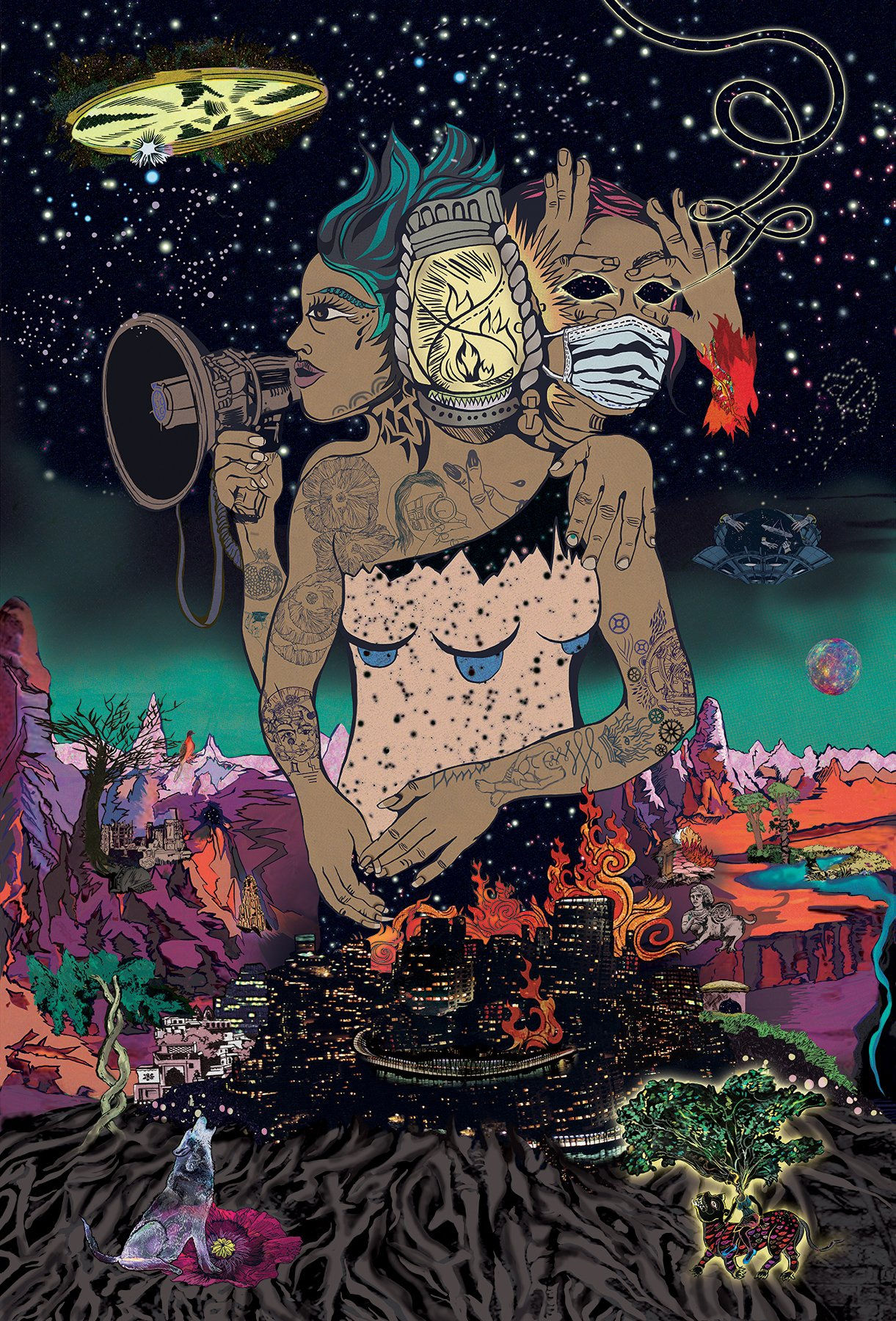 Chitra Ganesh, Multiverse Dreaming: Urgency, 2020, LightJet print on archival paper, 66 ¼ x 45 x inches (168.3 cm x 114.3)