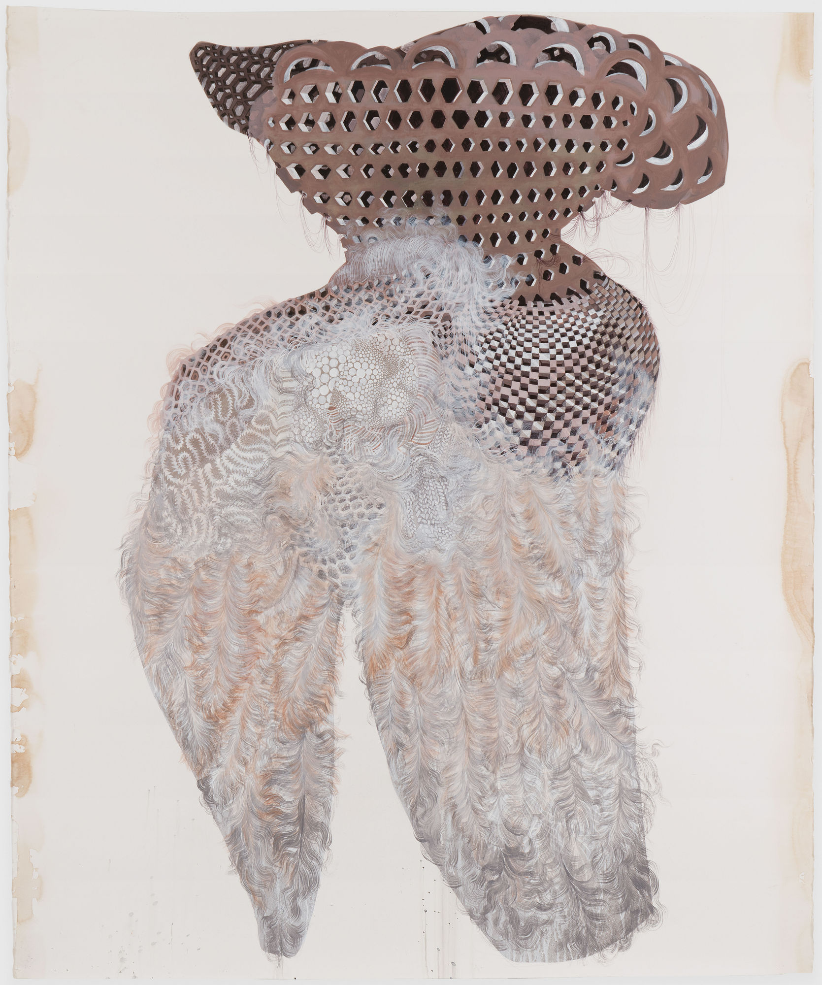 Firelei Báez, Study for Flight No. I (archived, the Order of Anacaona), 2017, Acrylic and gouache on paper, 62 x 52 inches (157.5 x 132.1 cm)