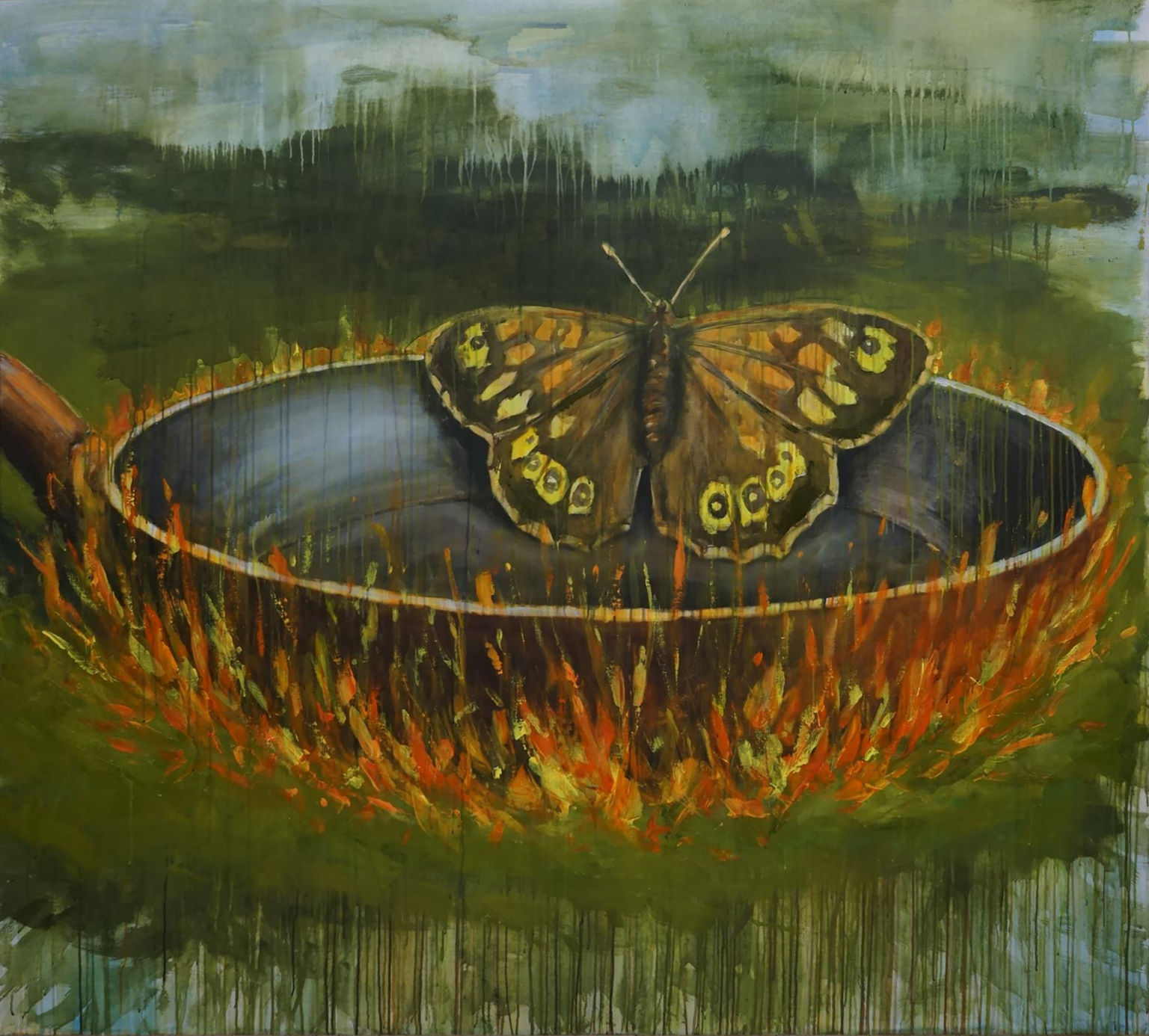 Omar Fakhoury, Don’t kill or touch a butterfly 1, 2025, Acrylic on linen, 180 x 200 cm