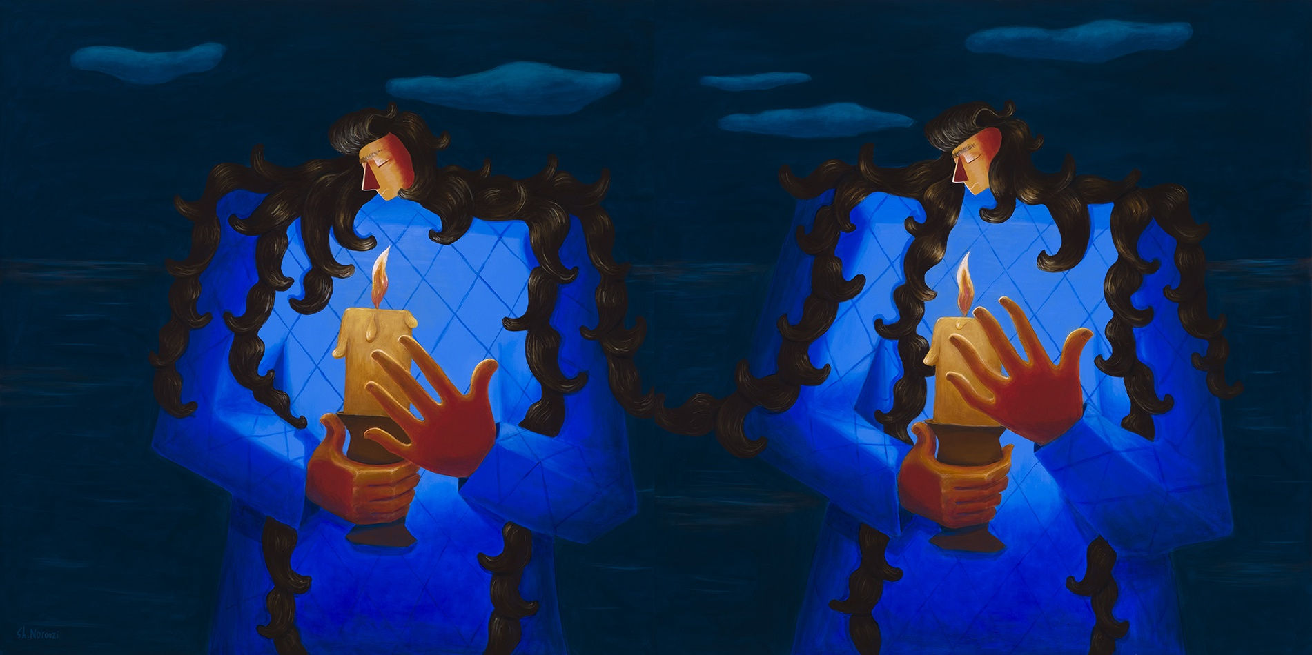 Shiva Noroozi Candles, 2022 Acrylic on canvas Diptych 100 x 200 cm 39 3/8 x 78 3/4 in