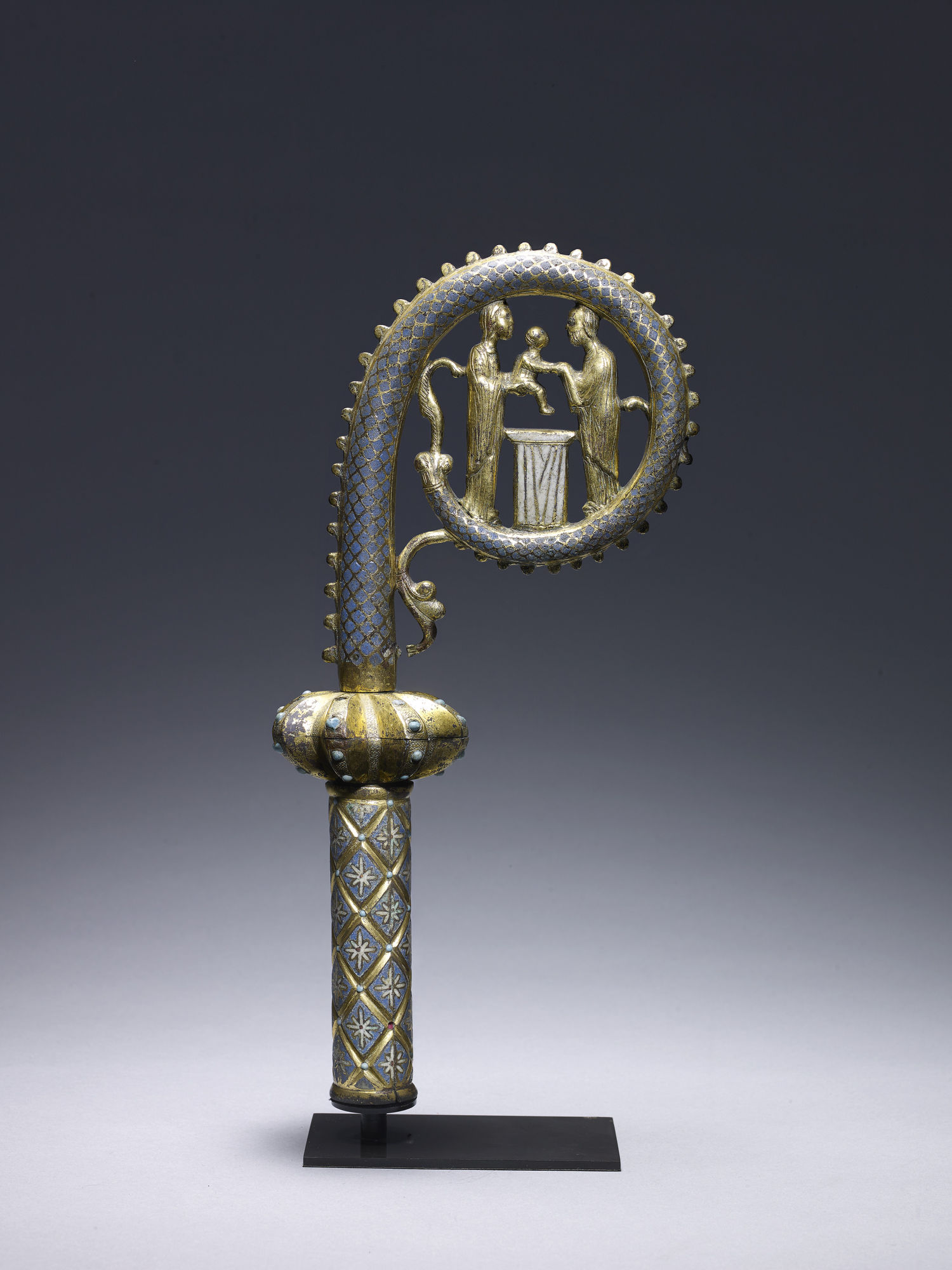 Crozier with the Presentation in the Temple, France (Limoges), c.1230-40, champlevé enamel on copper, gilded; h. 30 cm x w. 12.5 cm