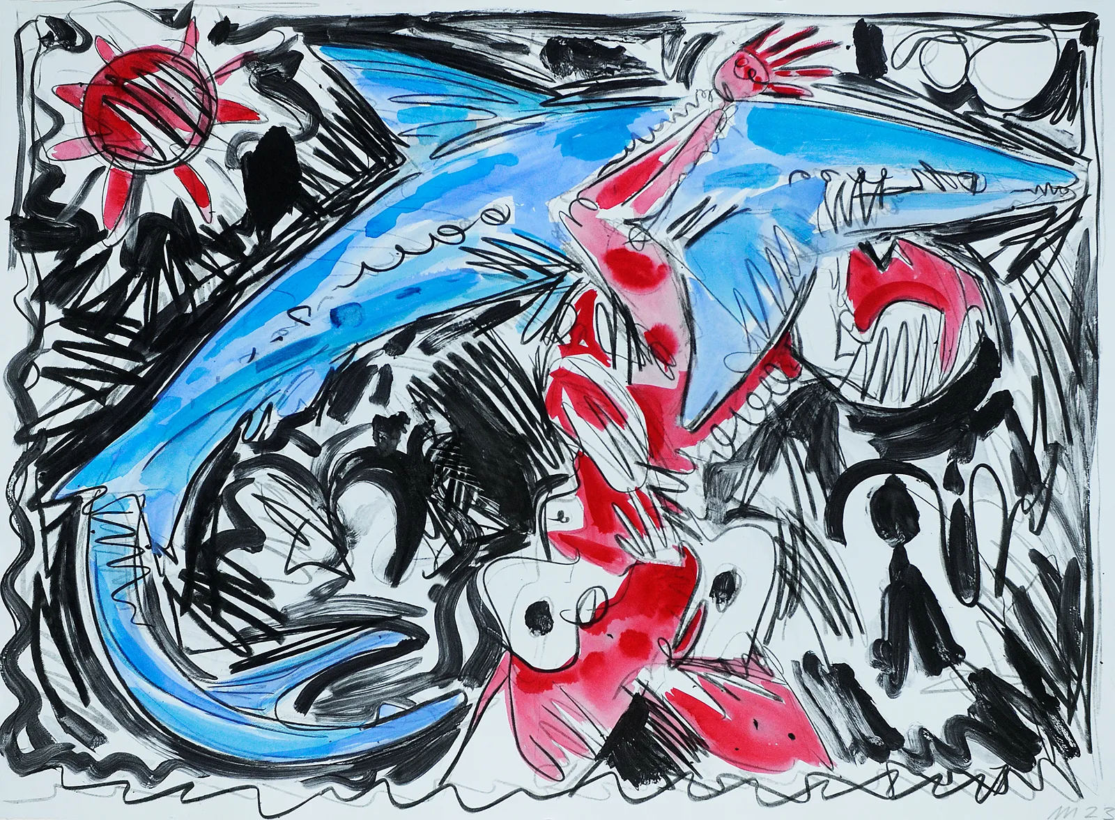 Shark Catcher, Monotype with Hand Additions on 22x30" Paper, Printed at Milestone Graphics, 2023