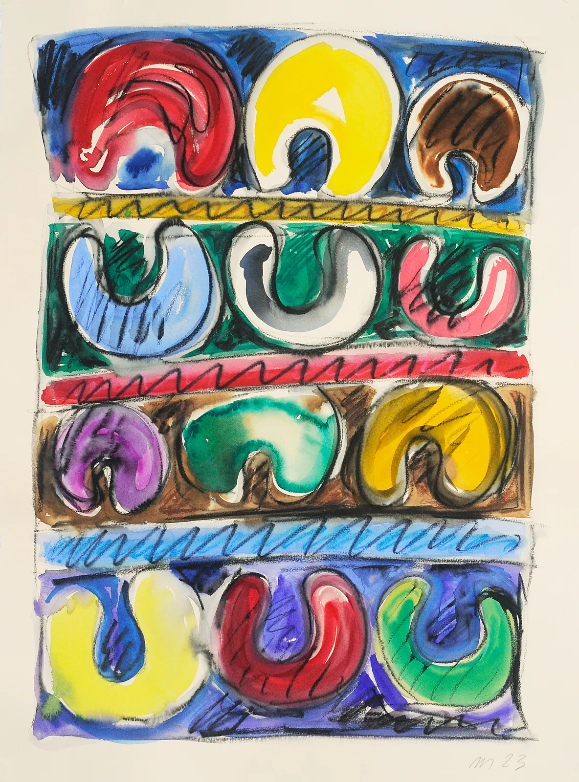 Untitled, Gouache and Watercolor Pencil on Paper, 30x22", 2023