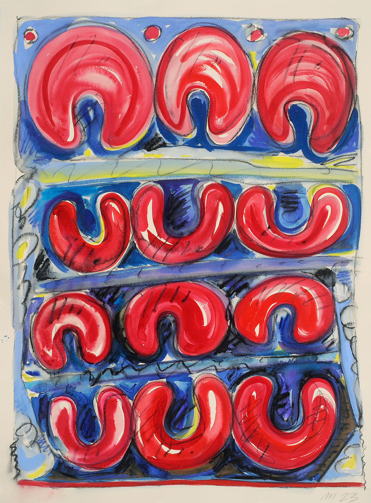 Untitled, Gouache and Watercolor Pencil on Paper, 30x22", 2023