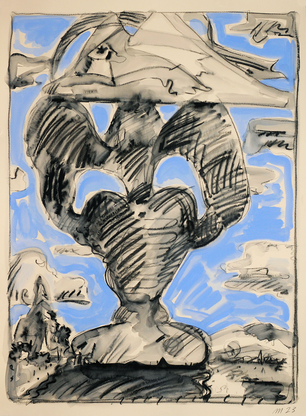 Samurai, Crayon and Gouache on Paper, 30x22", 2023