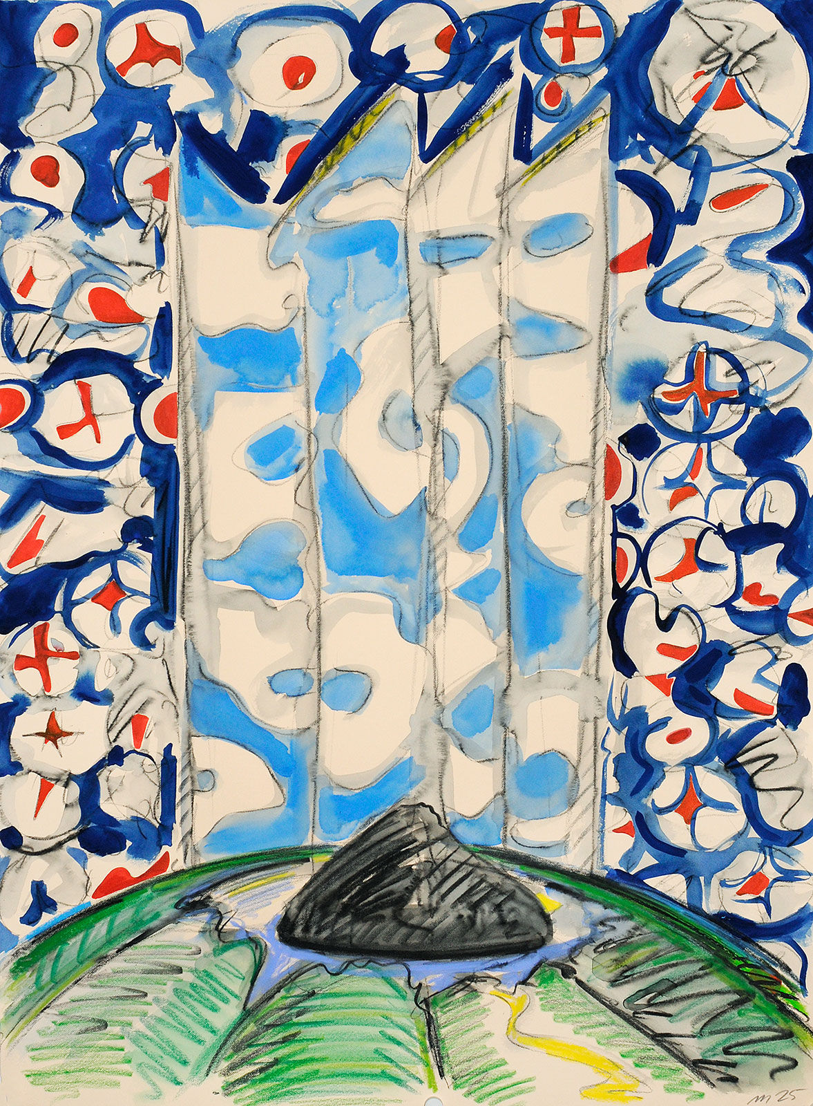 Memories of a Hokkaido Landscape, Crayon and Gouache on Paper, 30x22", 2025