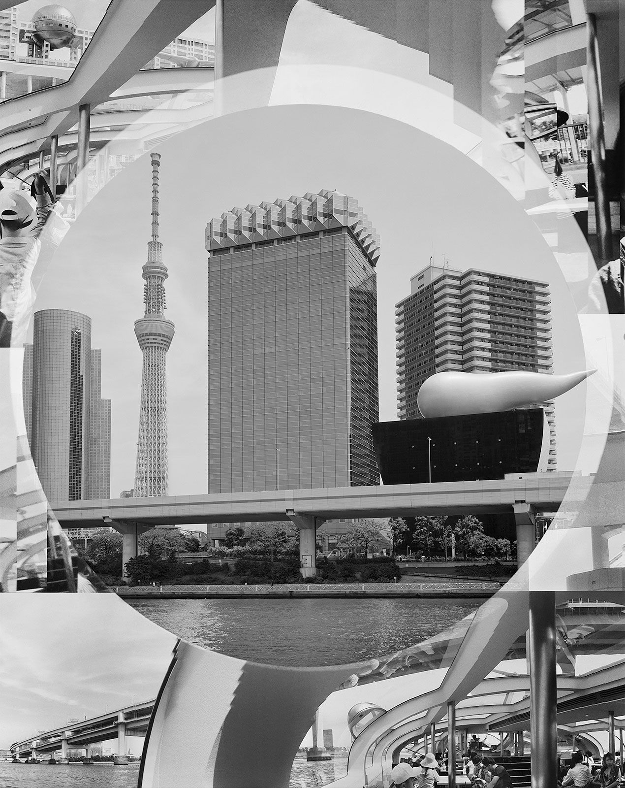Tokyo Skytree, Asahi Beer Hall + Collage, Sumida, Tokyo, Japan, 2016 Selenium Toned Silver Gelatin Print, 20x16" + 24x20" Edition of Three