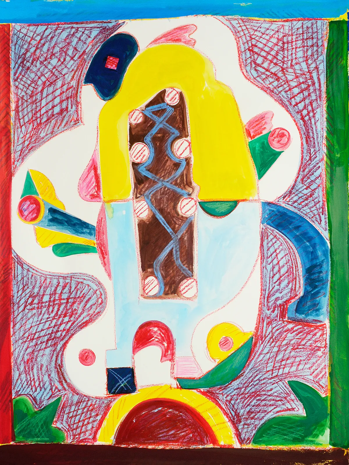 Samurai with a Gun, Oil Pastel, Crayon, and Gouache on Paper, 30x22", 2021