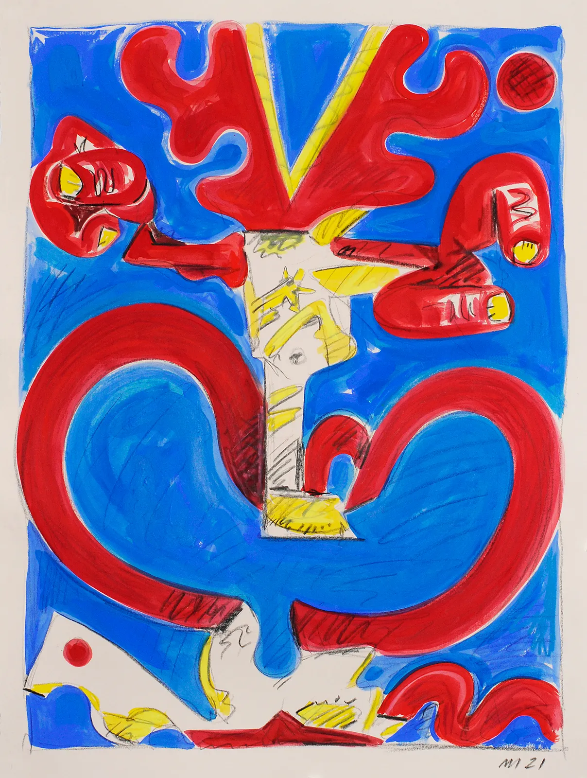 Obake, Crayon and Gouache on Paper, 30x22", 2021