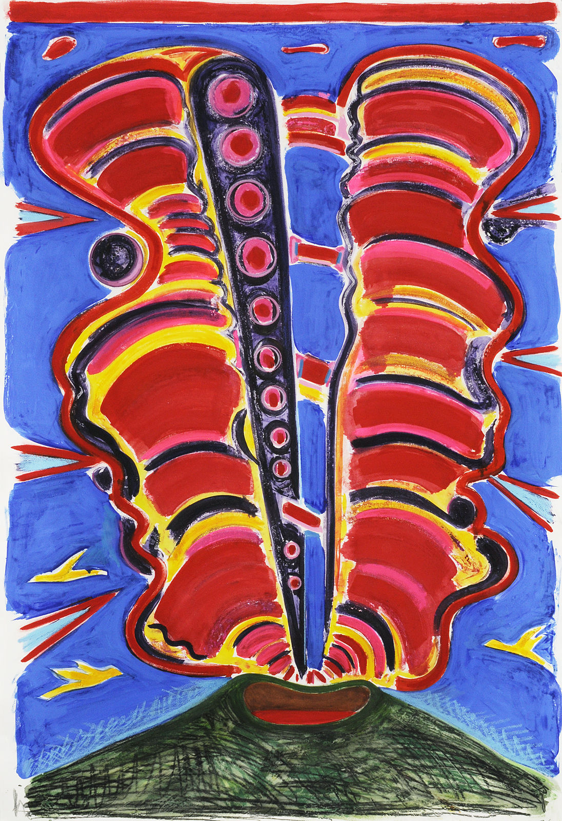 Bifurcated Eruption in Shape of a Head, Watercolor Monotype with Hand Additions on 44x32" Paper, Printed at Milestone Graphics, 2026