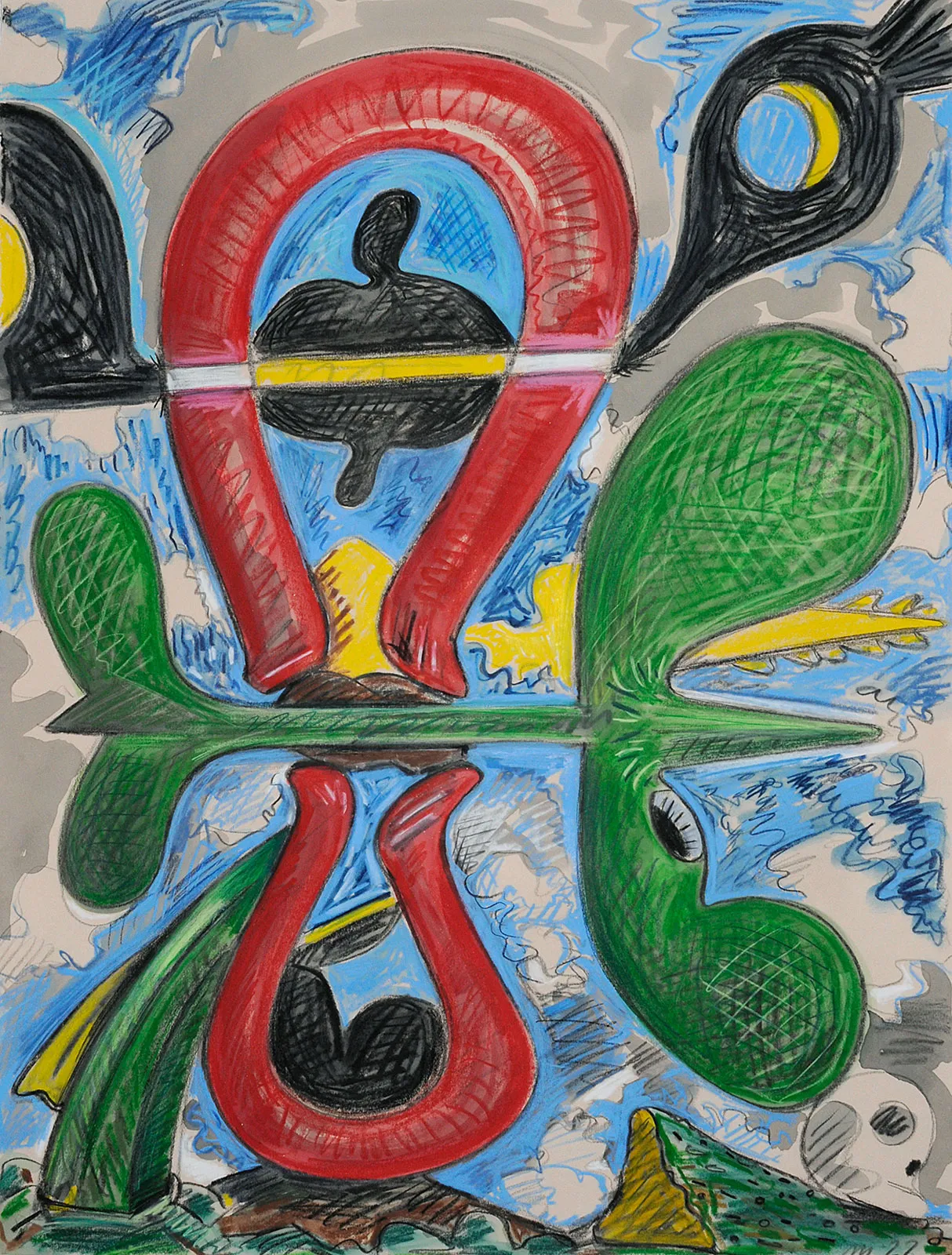 Arrow Through Flower, Gouache and Crayon on Paper, 30x22", 2022