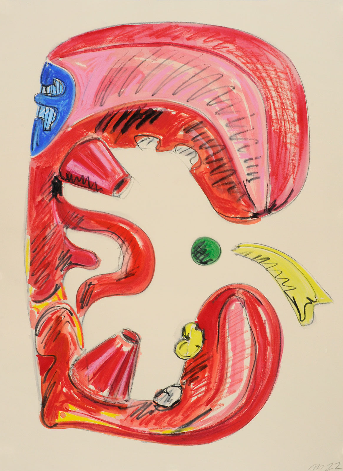 Pea Eater, Mixed Media on Paper, 30x22", 2022