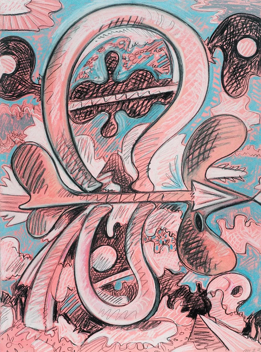 Arrow Through Flower, Gouache and Charcoal on Paper, 30x22", 2022