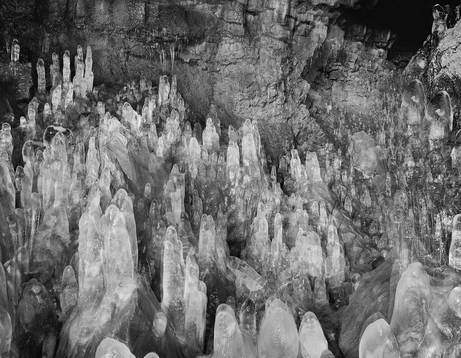Ice Formations Double, Raufarhólshellir Lava Tube, Iceland, 2011 Selenium Toned Silver Gelatin Print, 16x20" Edition of Three