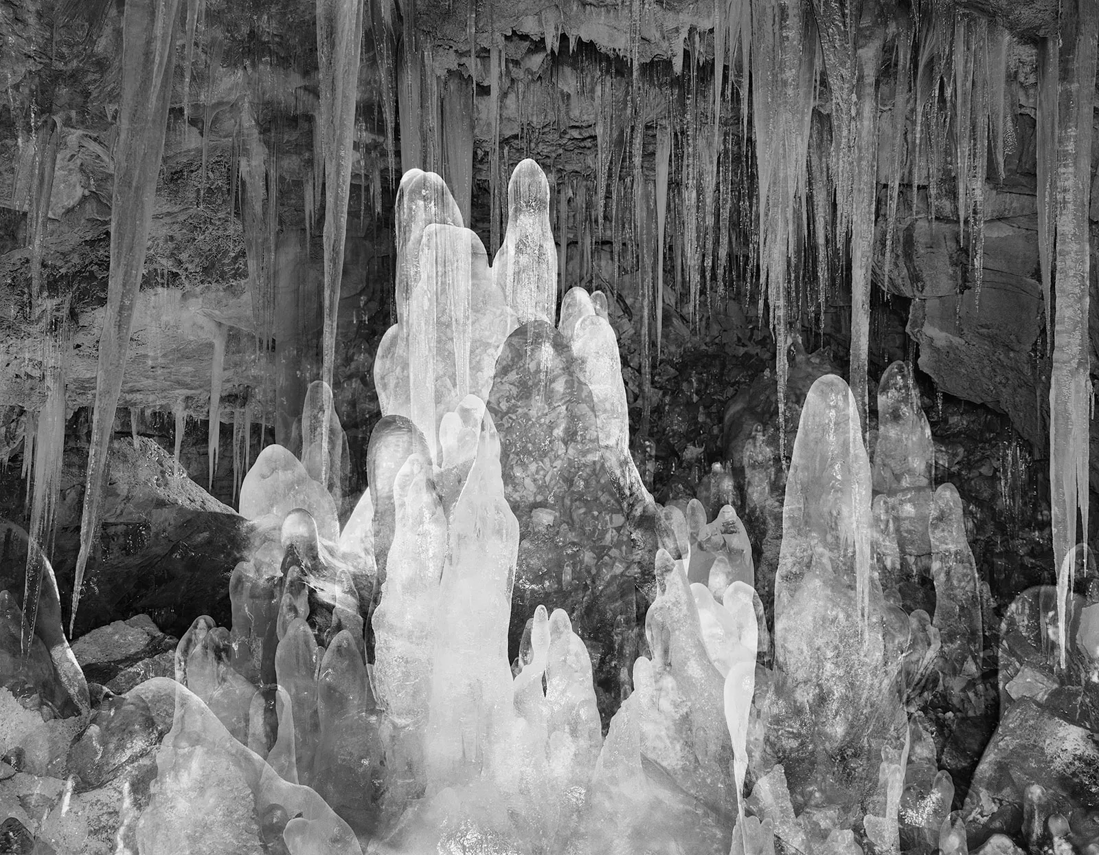 Ice Formation Double, Búri Lava Tube, Iceland, 2014 Selenium Toned Silver Gelatin Print, 16x20" Edition of Three