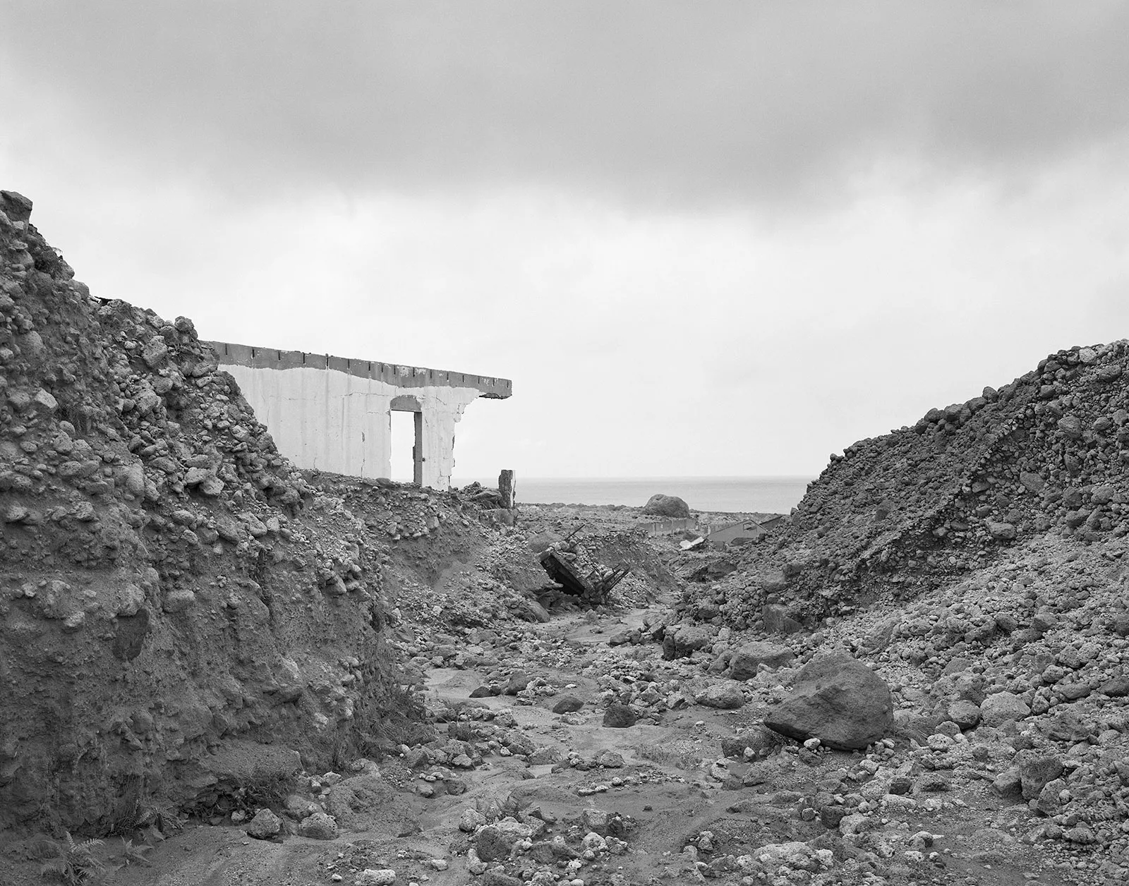 Exclusion Zone, Two Views, Plymouth, Montserrat, 2016 Selenium Toned Silver Gelatin Print, 16x20" Edition of Three