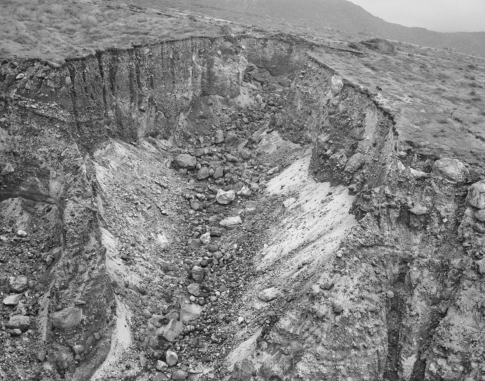 Aerial View of Ferel Goats on Cliff, Tar Valley, Montserrat, 2016 Selenium Toned Silver Gelatin Print, 16x20" Edition of Three