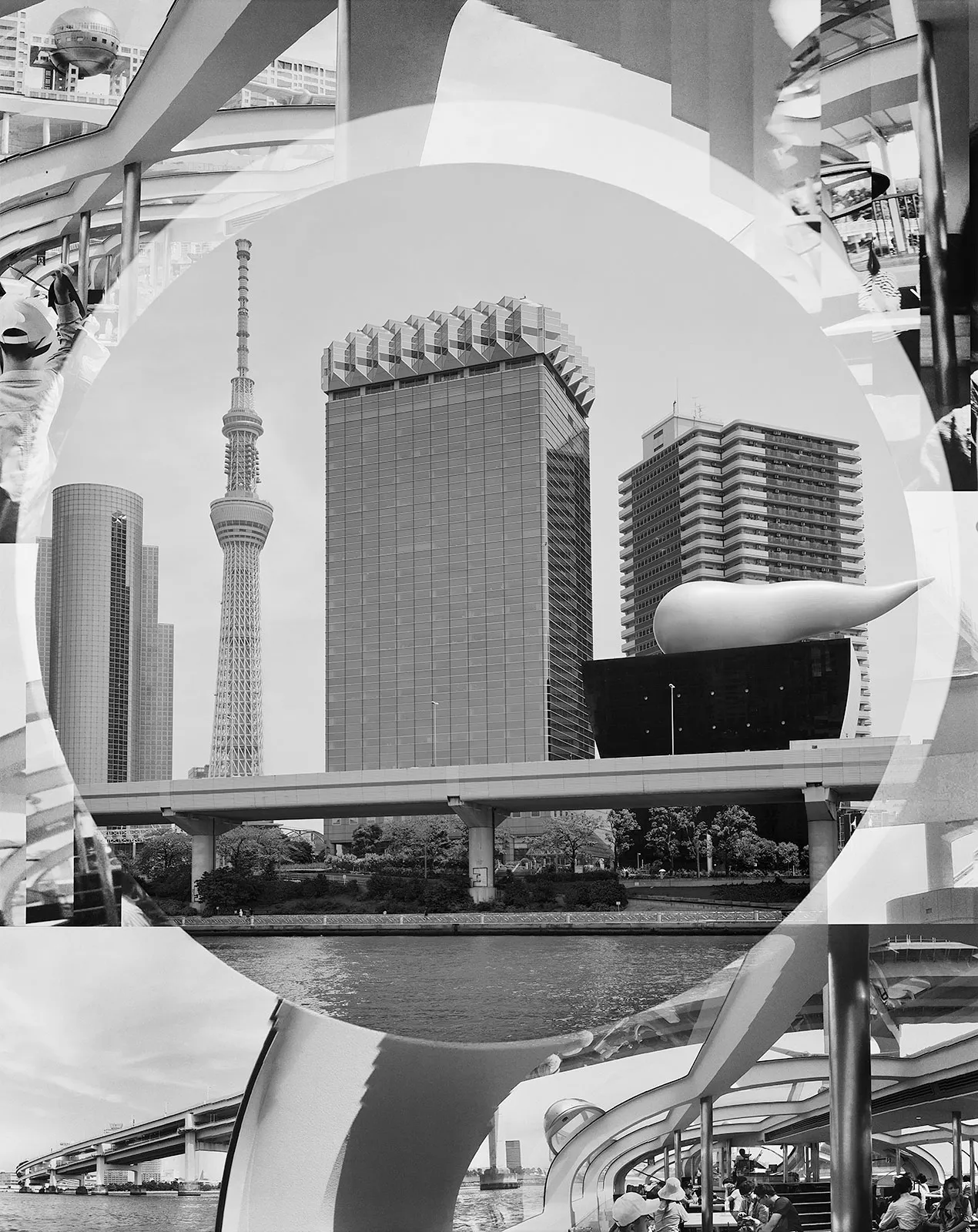 Tokyo Skytree, Asahi Beer Hall + Collage, Sumida, Tokyo, Japan, 2016 Selenium Toned Silver Gelatin Print, 20x16" + 24x20" Edition of Three