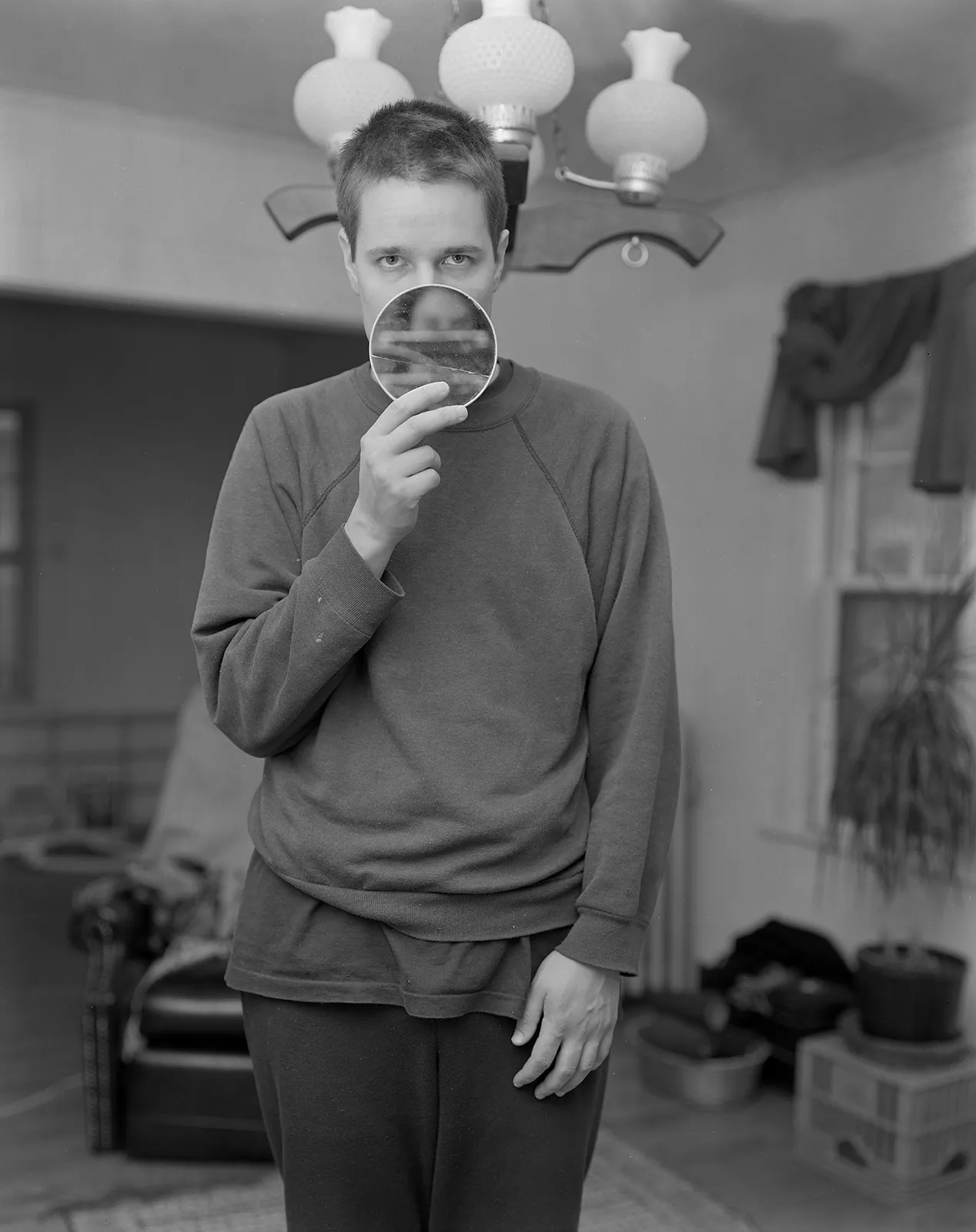 Self-Portrait with Smaller Mirror, Medford, Massachusetts, 1994 Selenium Toned Silver Gelatin Print 20x16" Edition of Three