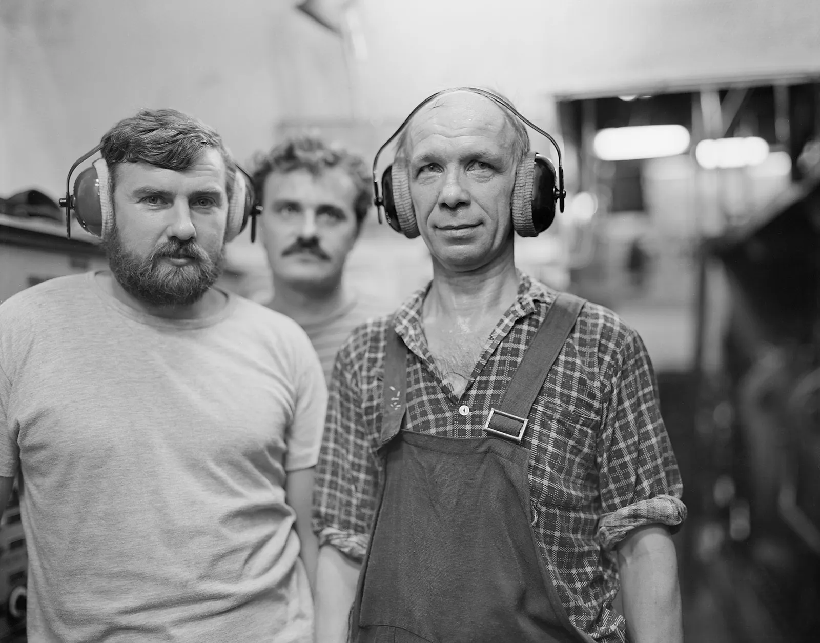 Sailors in Engine Room, Polish Reefer Ship, Tinian, Northern Mariana Islands, 1991 Selenium Toned Silver Gelatin Print 16x20" Edition of Three