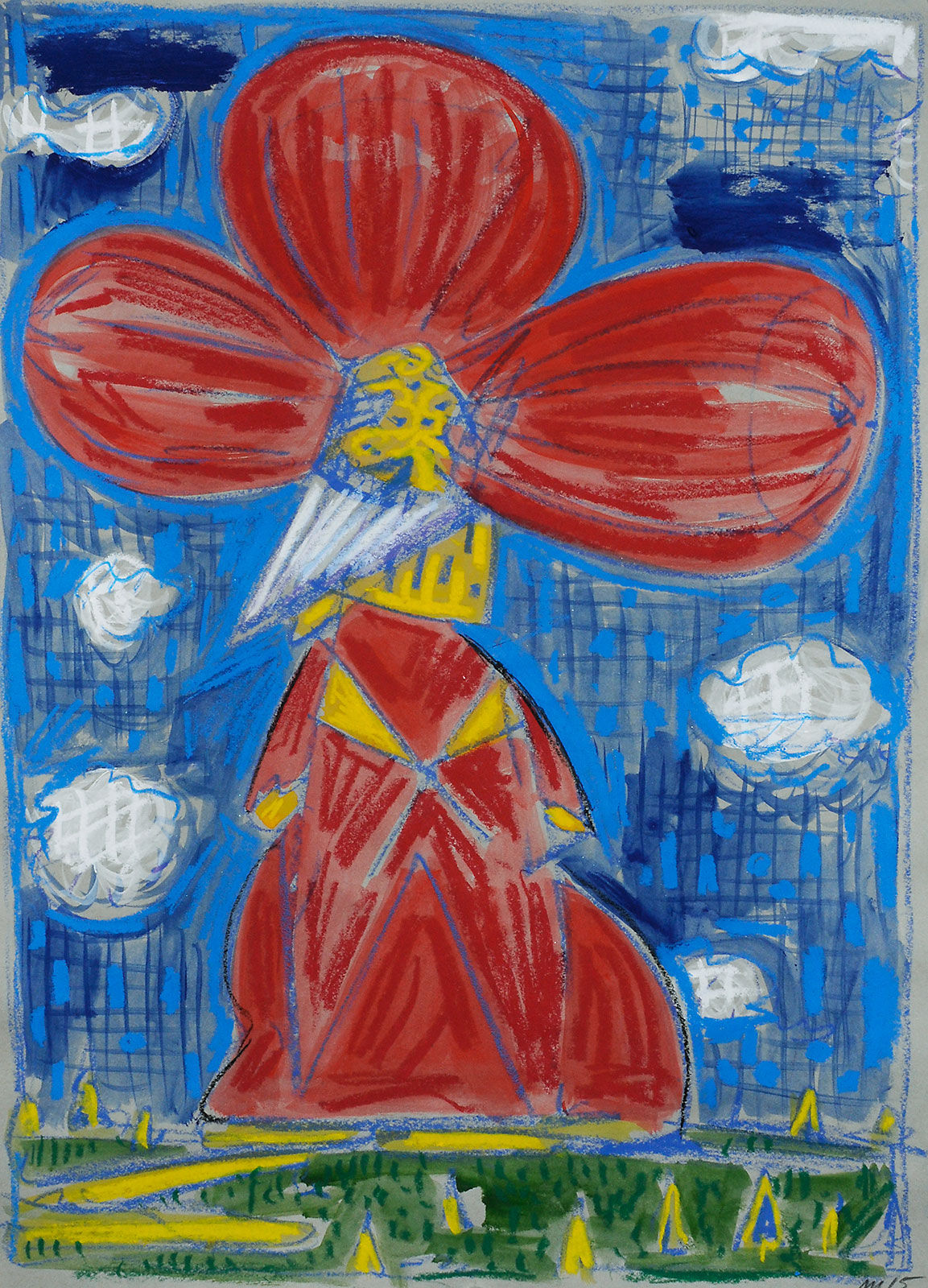 The King of Flowers, Gouache, Pencil, and Oil Pastel on Paper, 24x18", 2015