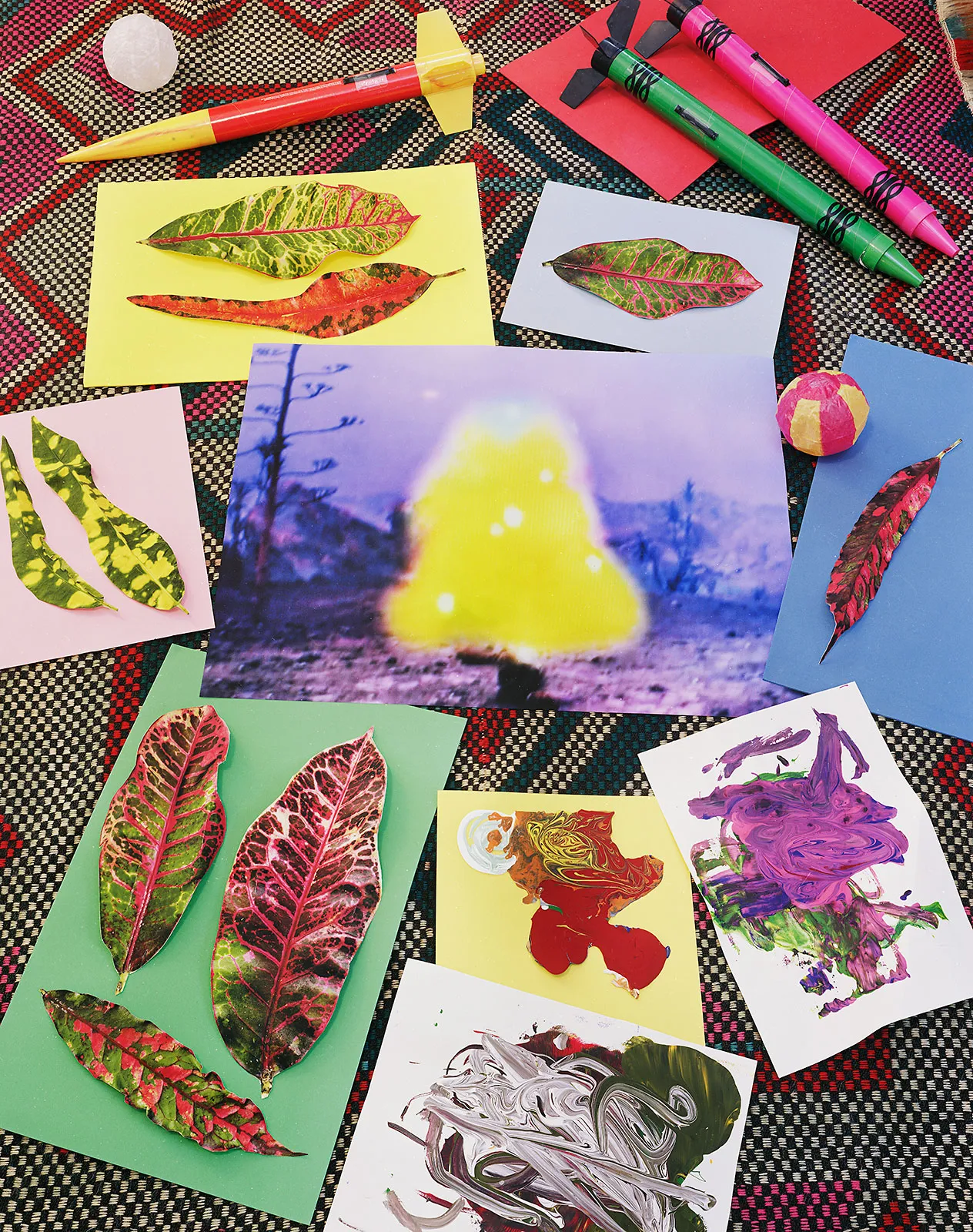 Blanket by Milka Aralica, Croton Leaves, and Rockets, Wilton, Connecticut, 2016 Archival Pigment Print, 20x24" Edition of Three