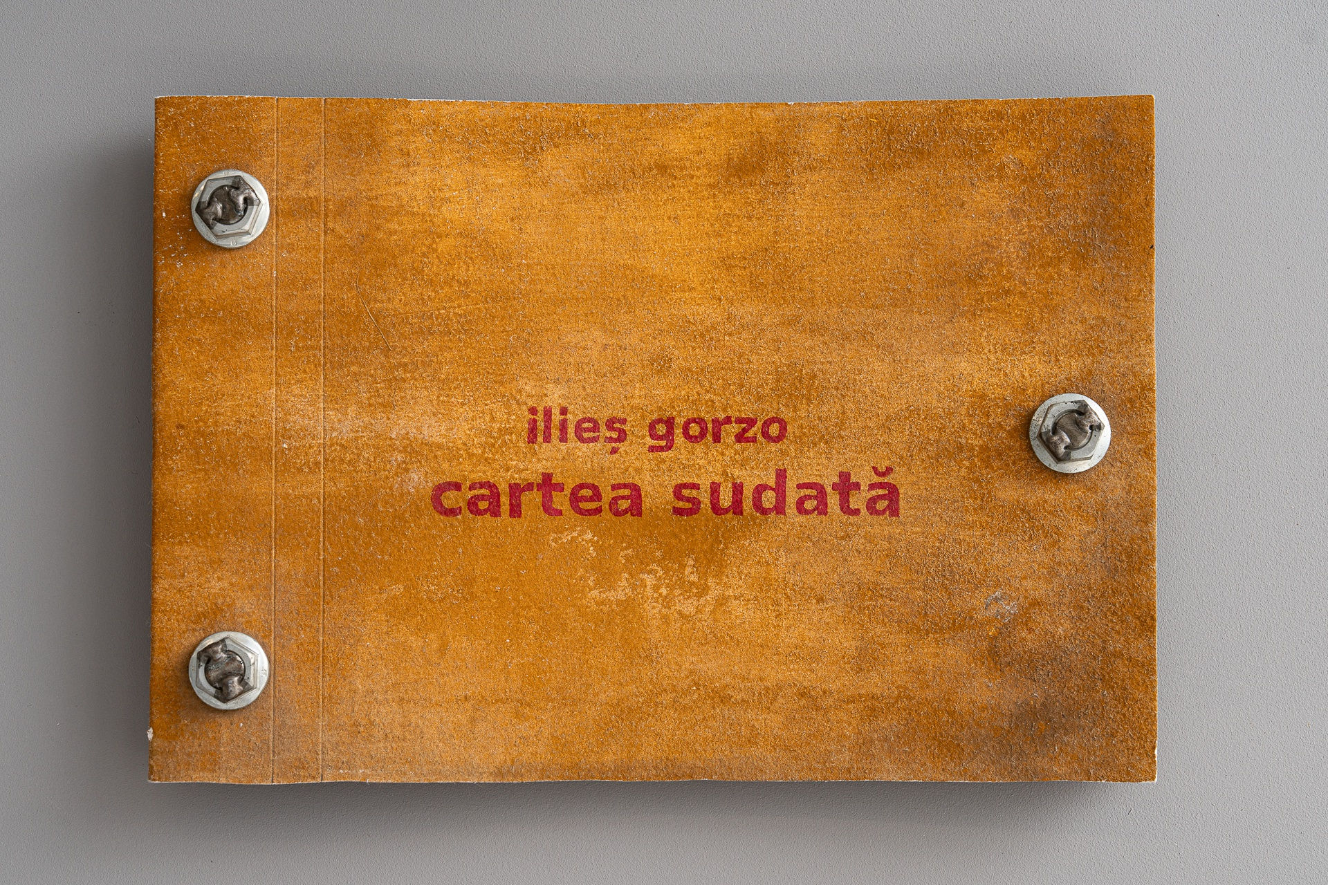 Dumitru Gorzo, Ilieș Gorzo The Welded Book, 2009Synthetic felt, resins, adhesives, pigments, screws / text cut into linoleum plates and manually printed Edition of 100 Exhibited in 2009, National Dance Center Bucharest (CNDB), organised by SLAG Gallery