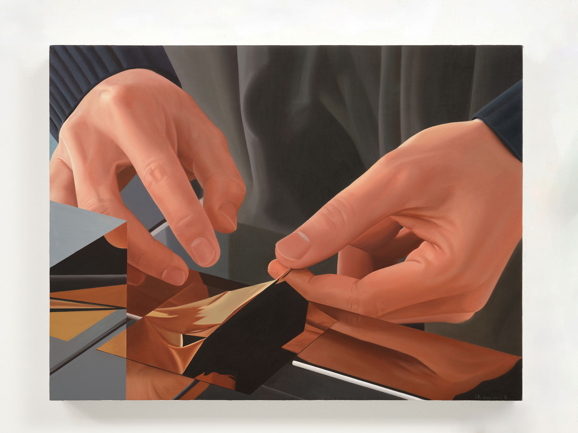 Liang Hao, Sly Ghost, 2025,oil on linen mounted on wood panel, 30 × 40 cm. Courtesy of BANK and the artist.