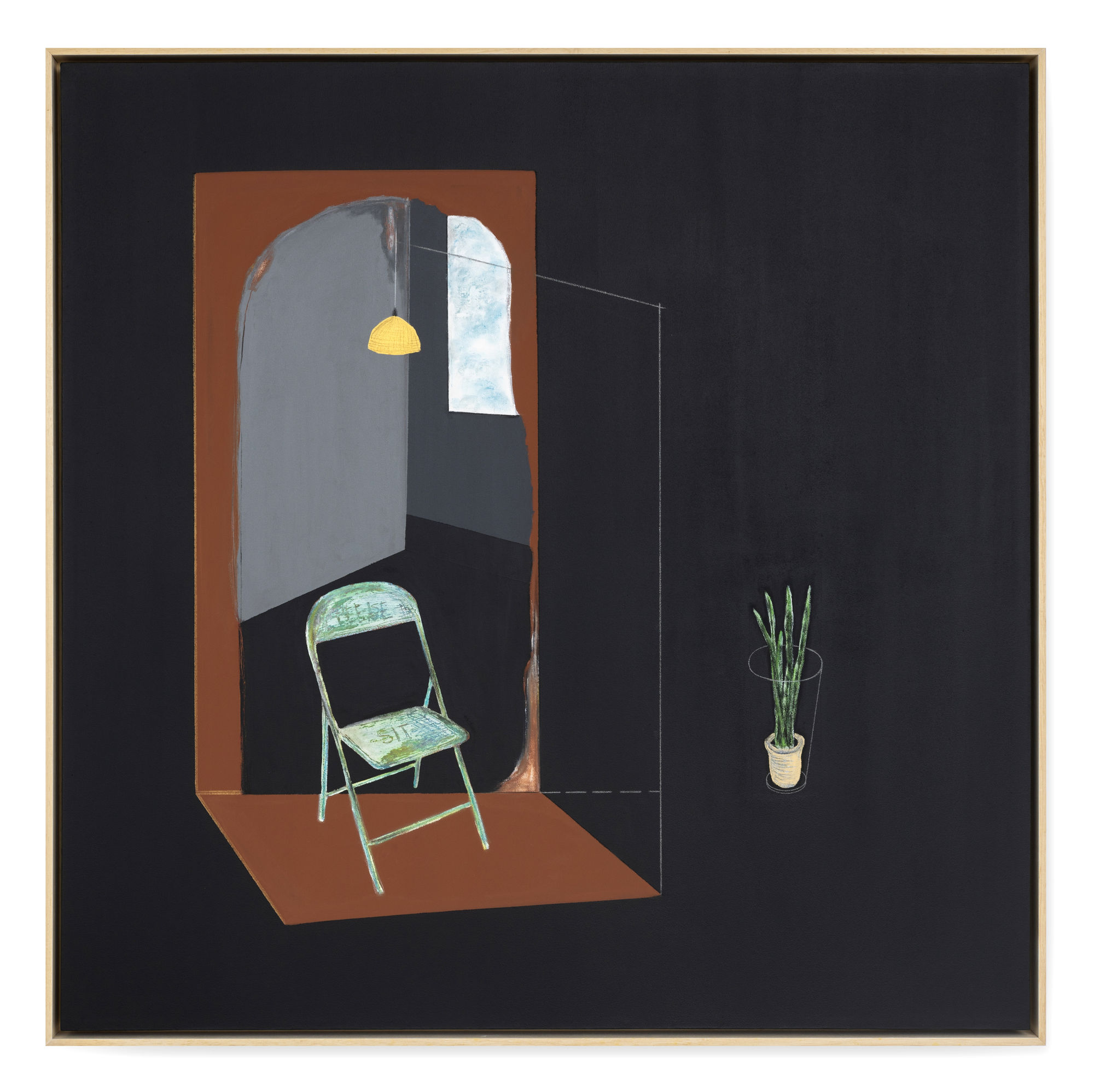 Dhavinder Singh Sitting still, planting thoughts (snake plant), 2025 Acrylic, emulsion, charcoal, graphite on canvas 122 X 122 cm