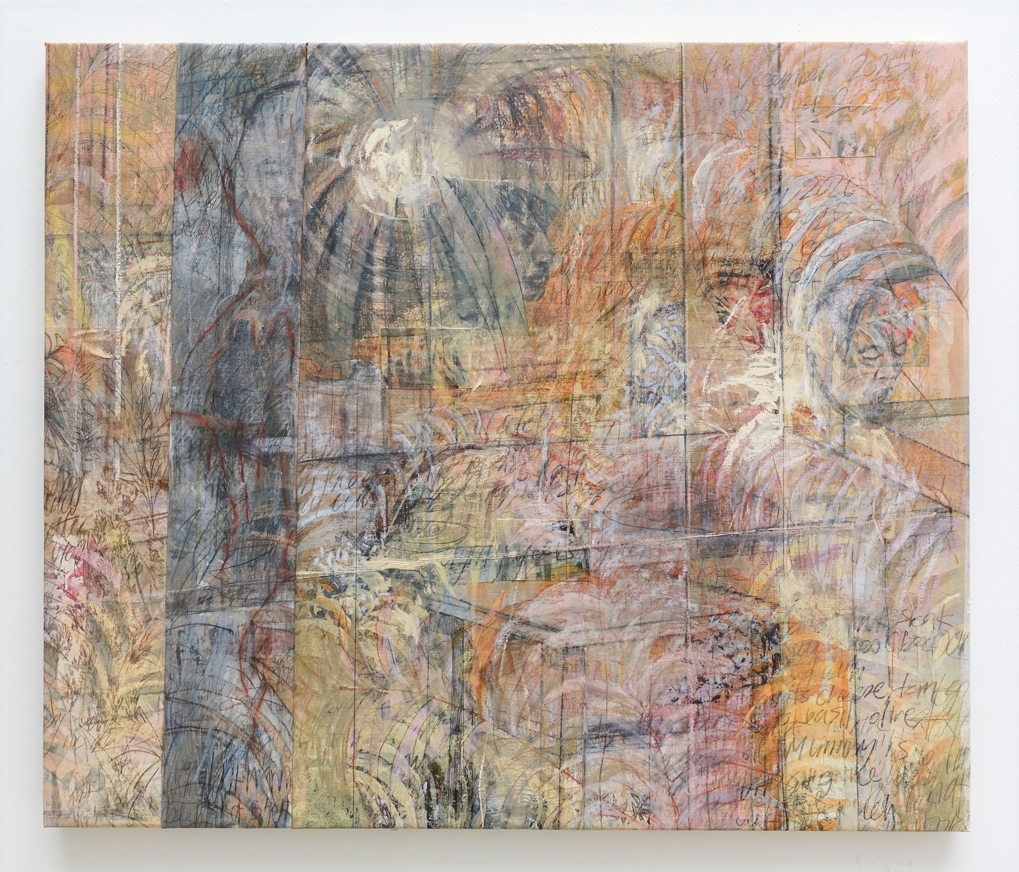 Alya Hatta Chapter V: Red Lights After Sunset, 2026 Oil, acrylic, pastel, graphite, image transfer on canvas 130 x 150 cm