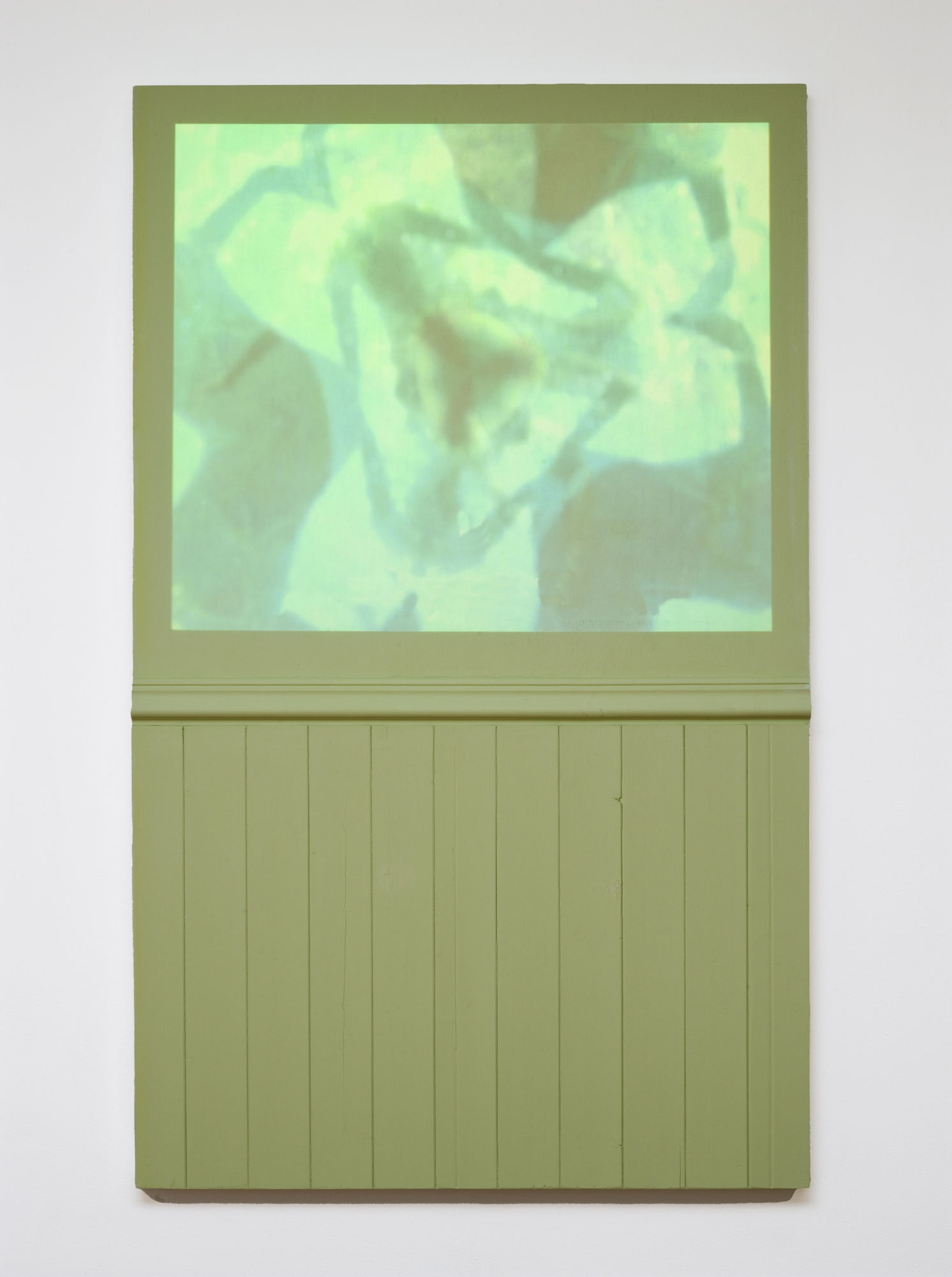 Marinella Senatore The Attic_Studio #1 2013 wood, vinyl color, video HD on DVD, 1' : 19'', mute wood panel 155 x 55.5 x 95 cm