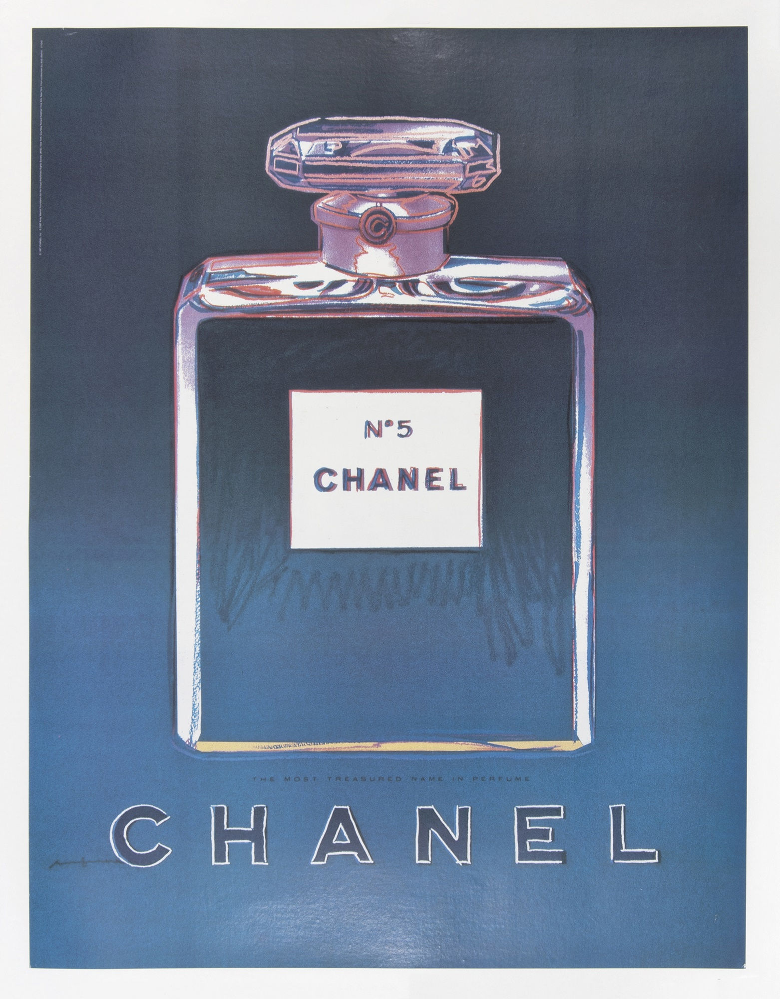 Andy Warhol (American 1928-1987), 'Chanel No.5', #2, 1997 Offset lithograph on linen back, part of a set of four of vintage posters. Published by Chanel and Andy Warhol Foundation, 1997 71 x 53cm From an unnumbered and unknown edition, signed in the plate £995
