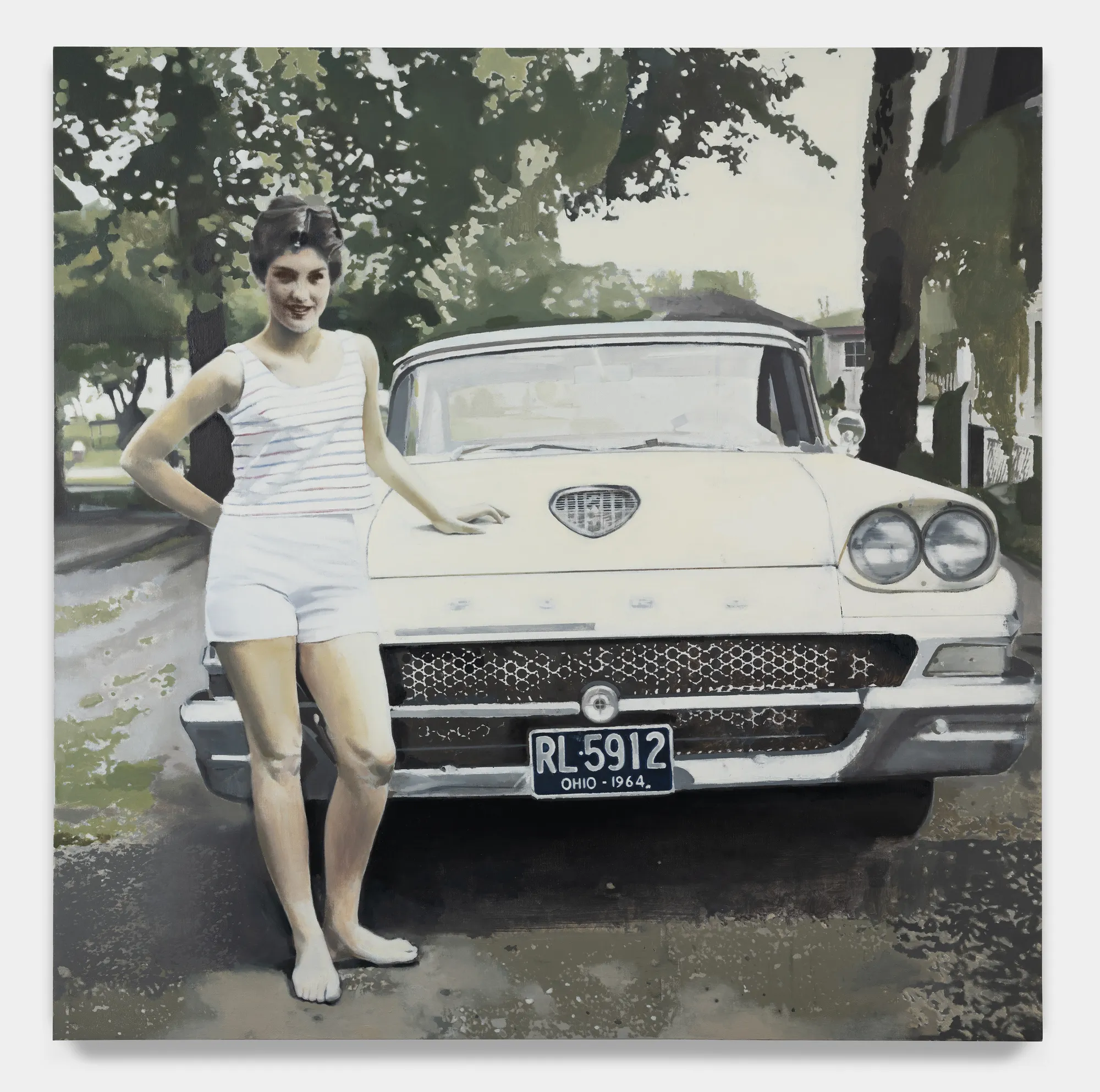 DON'T HURT HER TOO BAD, LYNN, 2024 oil on canvas with silkscreen 48 x 48 inches