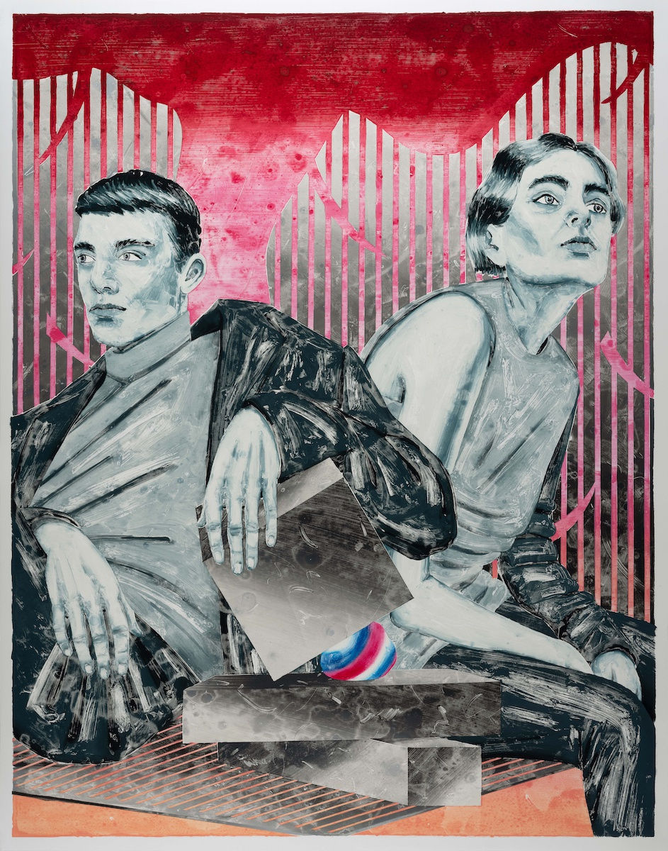 Monotype, oil color and wax pastel on paper