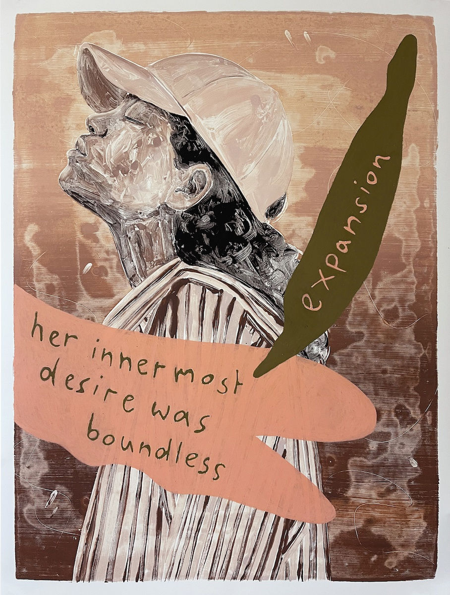 Monotype, oil color and wax pastel on paper