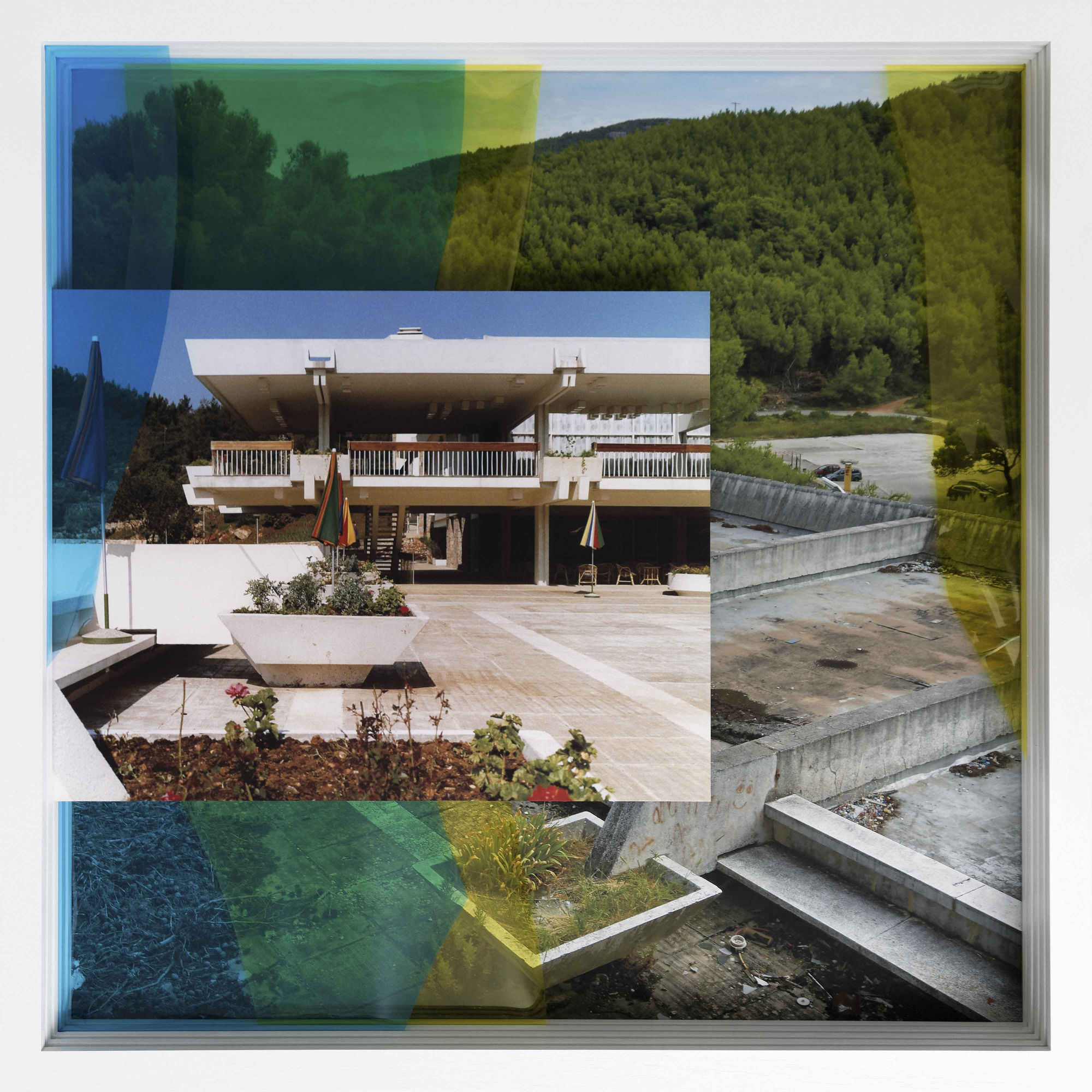 Inkjet prints on archival paper mounted on aluminum composite panels, colour correction filters