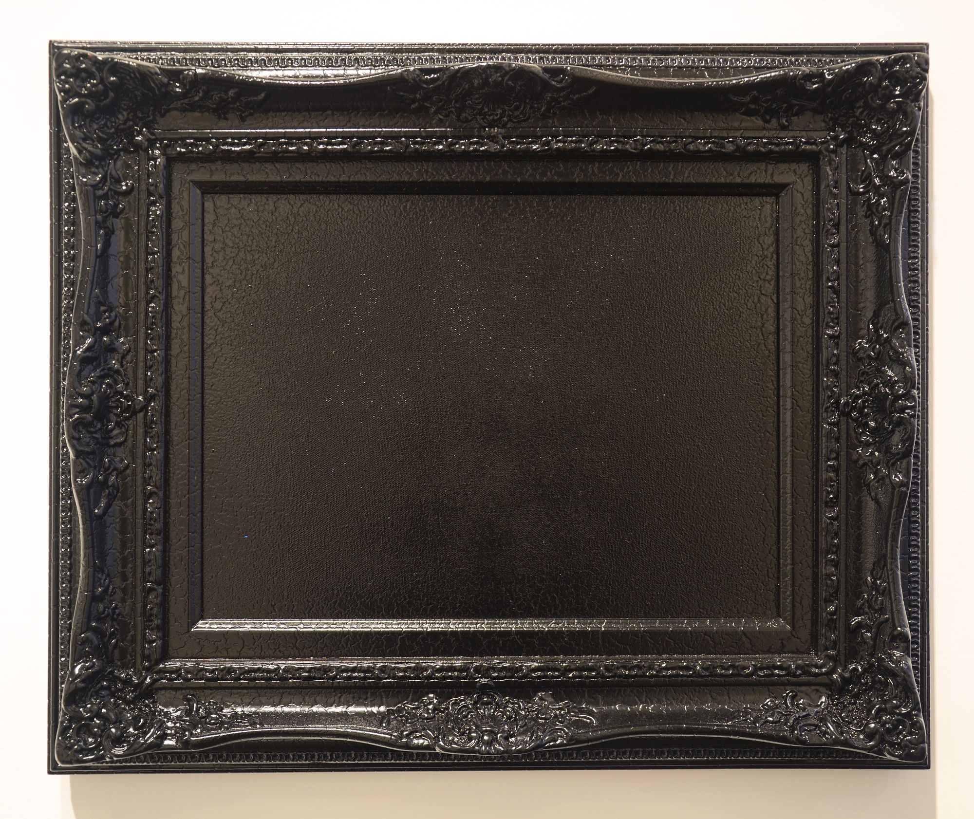 Vanitas (Black Over Bright Yellow), 2014 Enamel spray paint on canvas and decorative frame