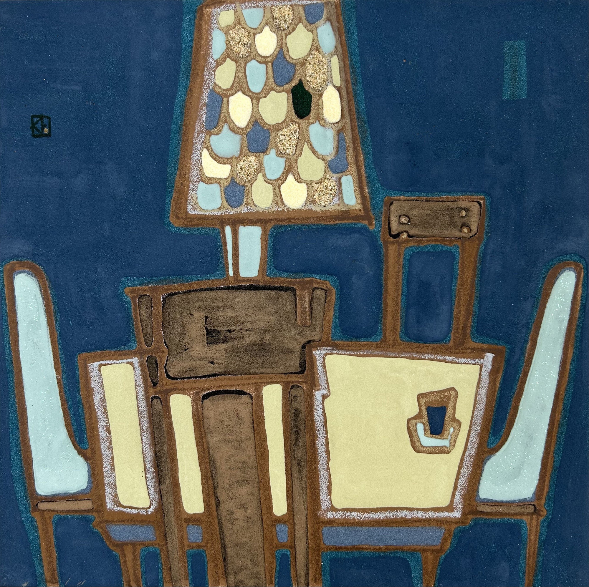 Washi Paper, Mica, Glue, Crayon, and Ink