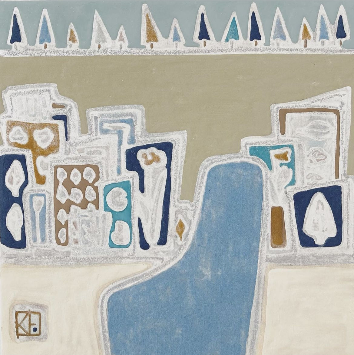 Washi Paper, Mica, Glue, Crayon, and Ink