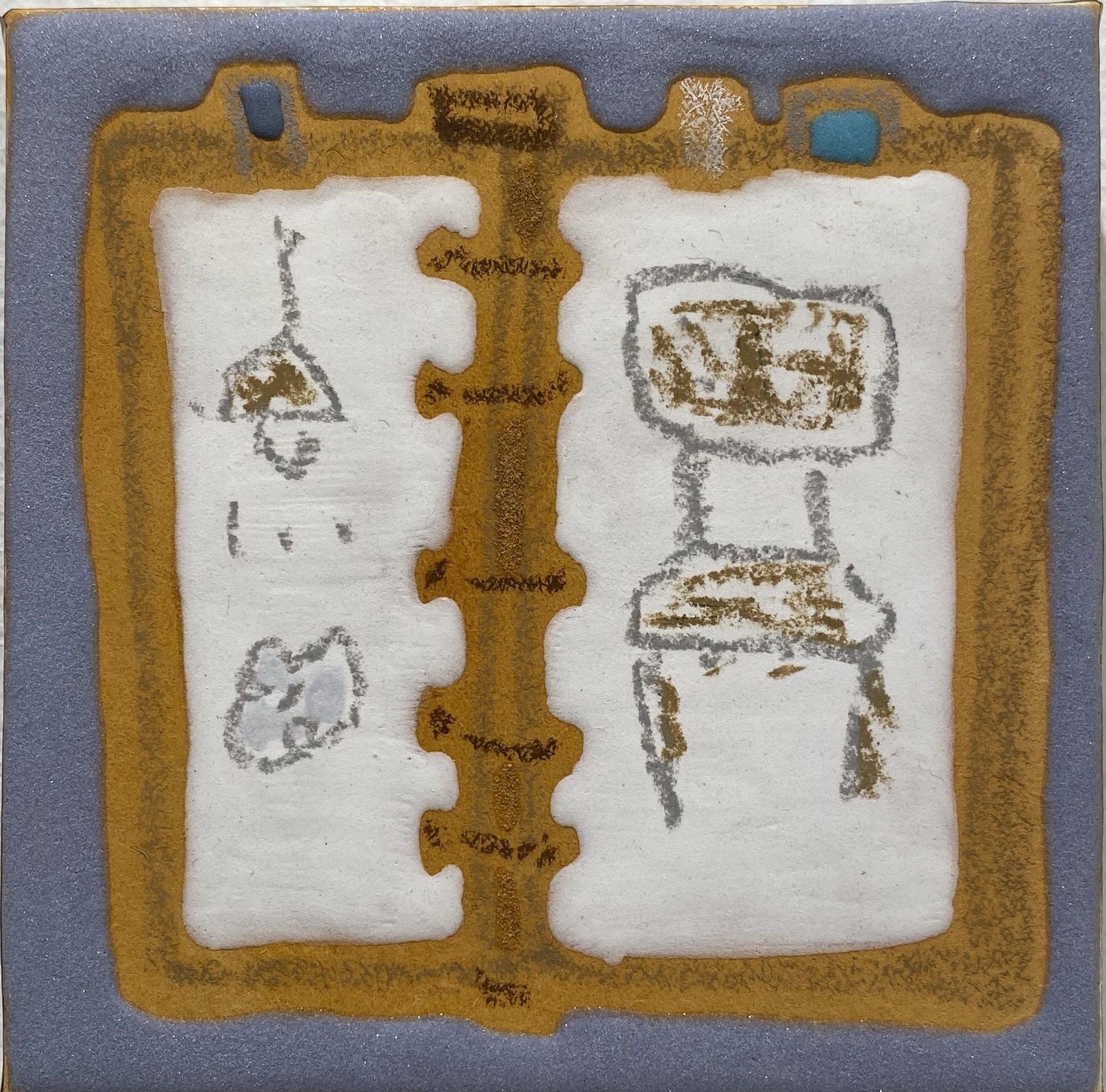 Washi Paper, Mica, Glue, Crayon, and Ink