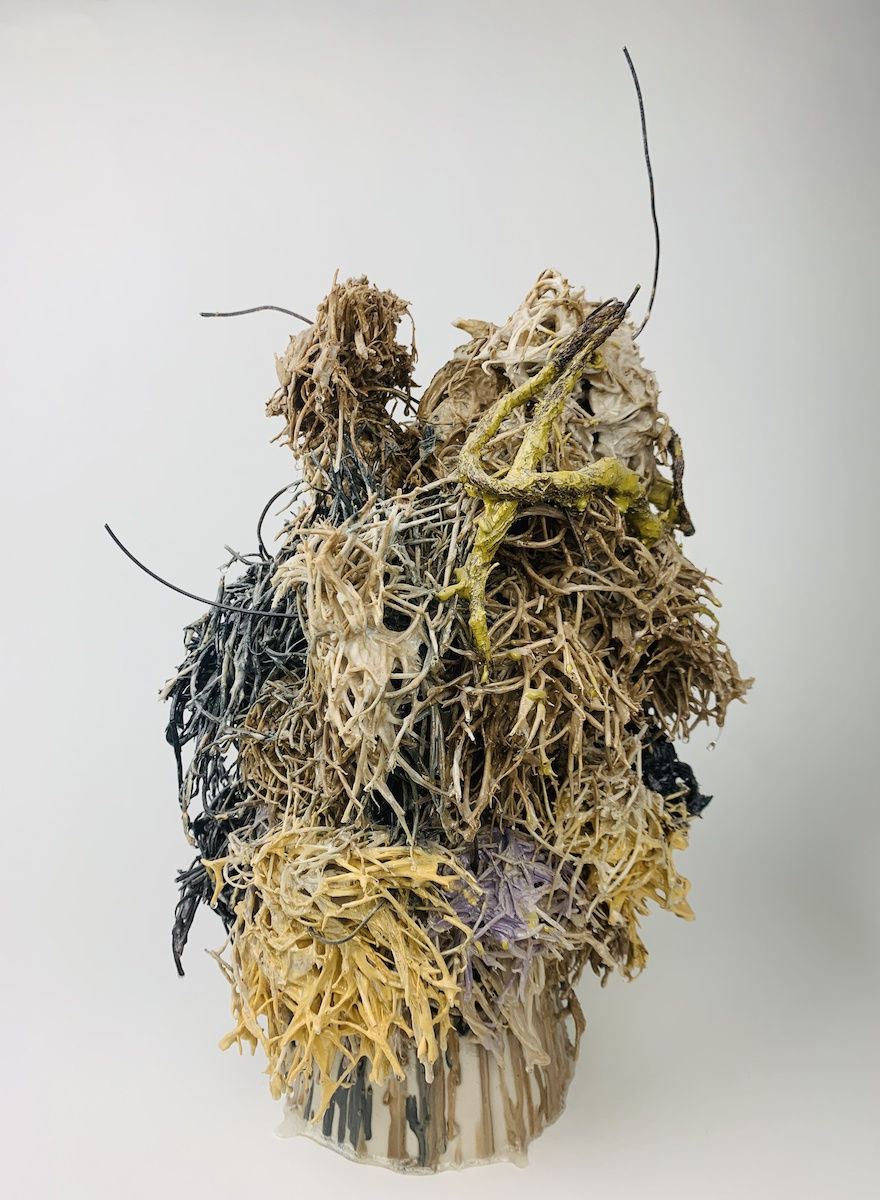 Cruising, 2018 Pigmented porcelain, underglaze, wire, steel wool, resin