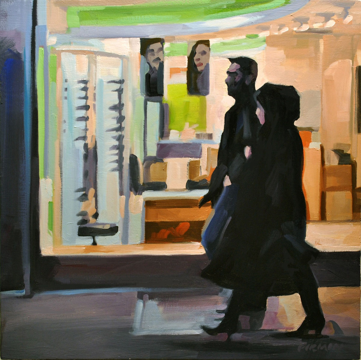 Couple, Chinatown, 2014 Artwork is signed on the front Oil on wood panel