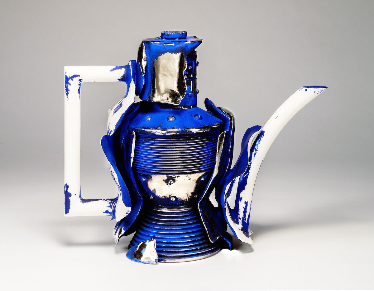 Ewer #1, 2017 Artwork is stamped on the bottom Platinum Luster Glaze, Oil Painted and Glazed Earthenware