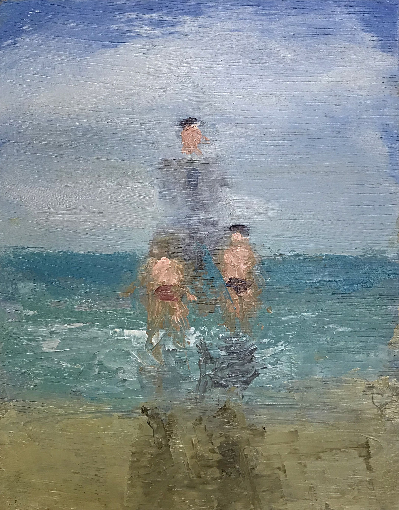Distant Shore, 2019 signed egg tempura and oil on wooden panel