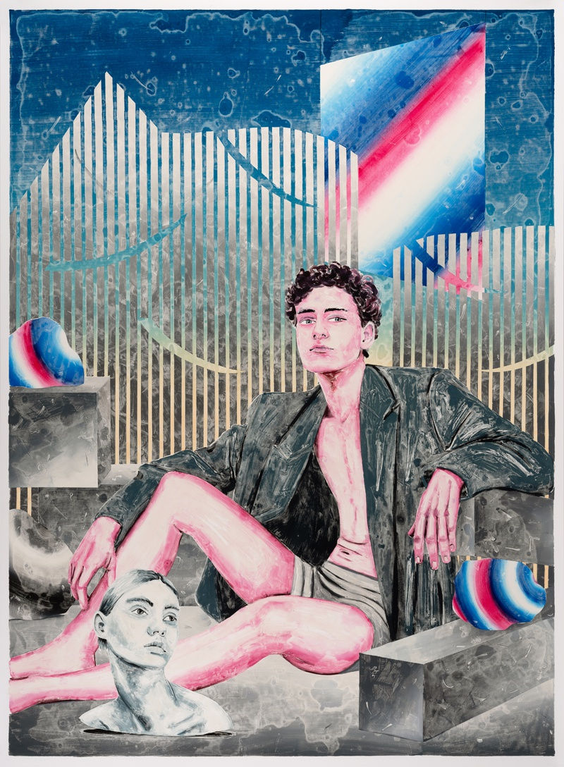 Their shared landscape was nothing more than a faint reflection of their minds, 2019 Monotype, oil, color, and wax pastel on paper