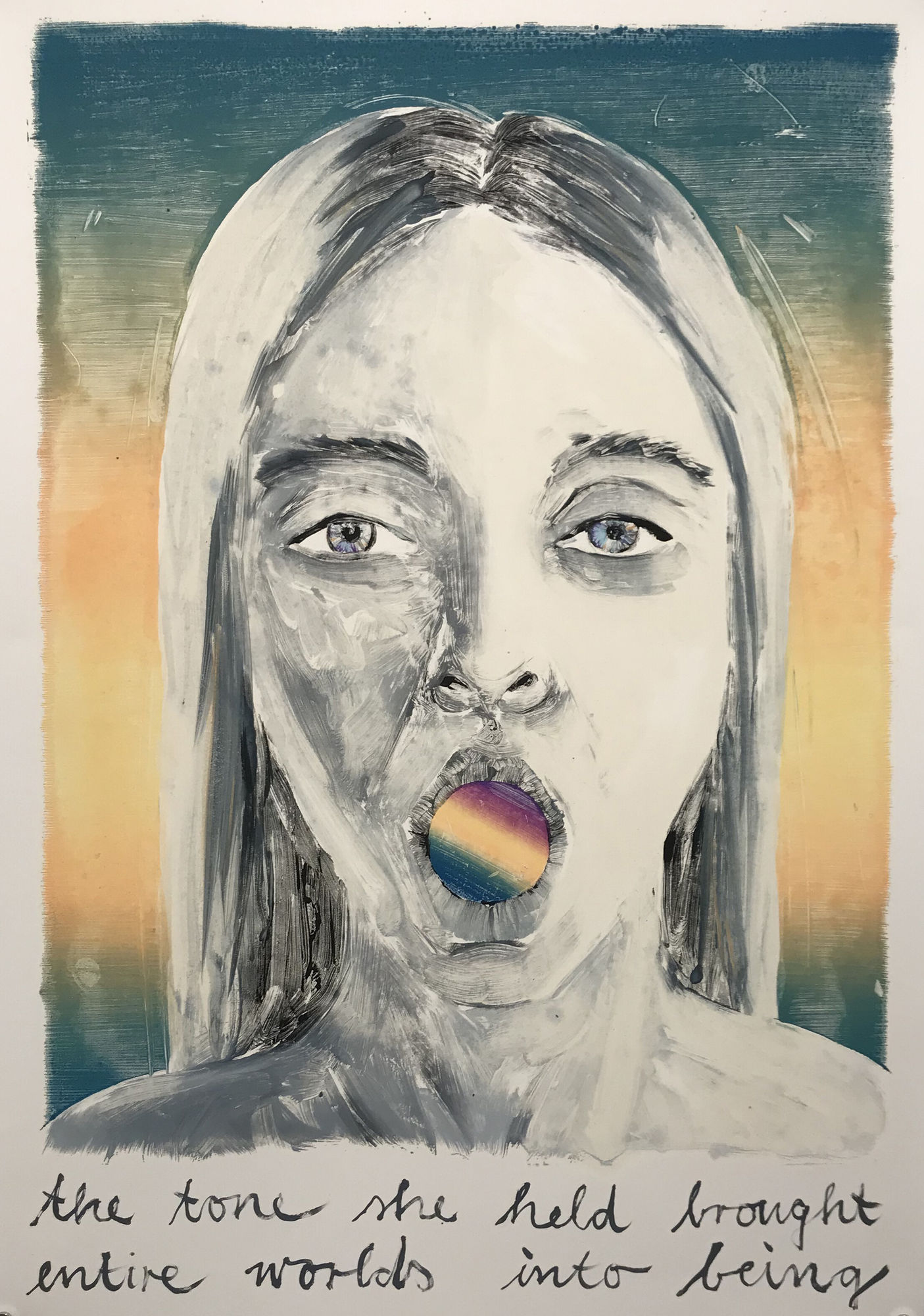 The tone she held brought the whole world into being, 2019 Monotype, oil color on paper