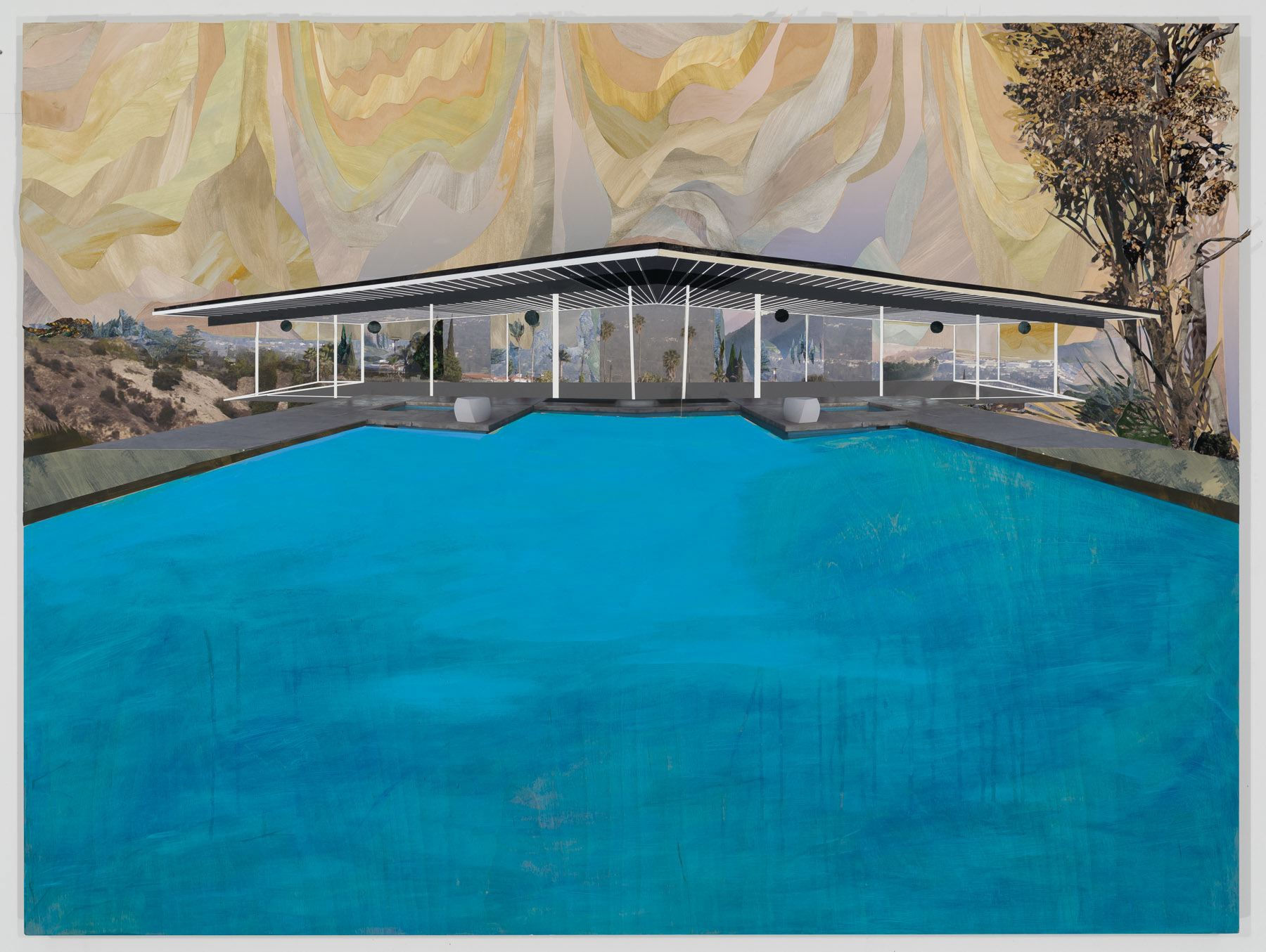 Case Study House, 2019 Archival photo and gouache collage on wood panel