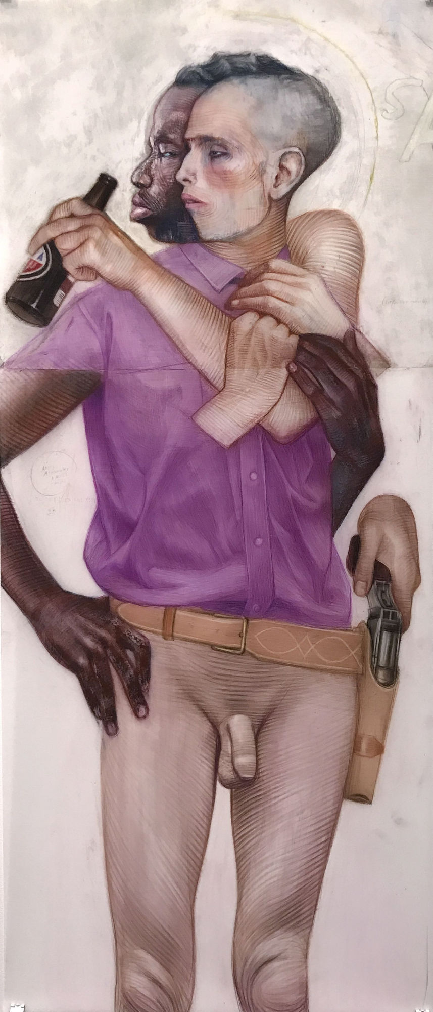 Double Portrait (Amstel), 2017 Watercolor pencil and crayon on mylar