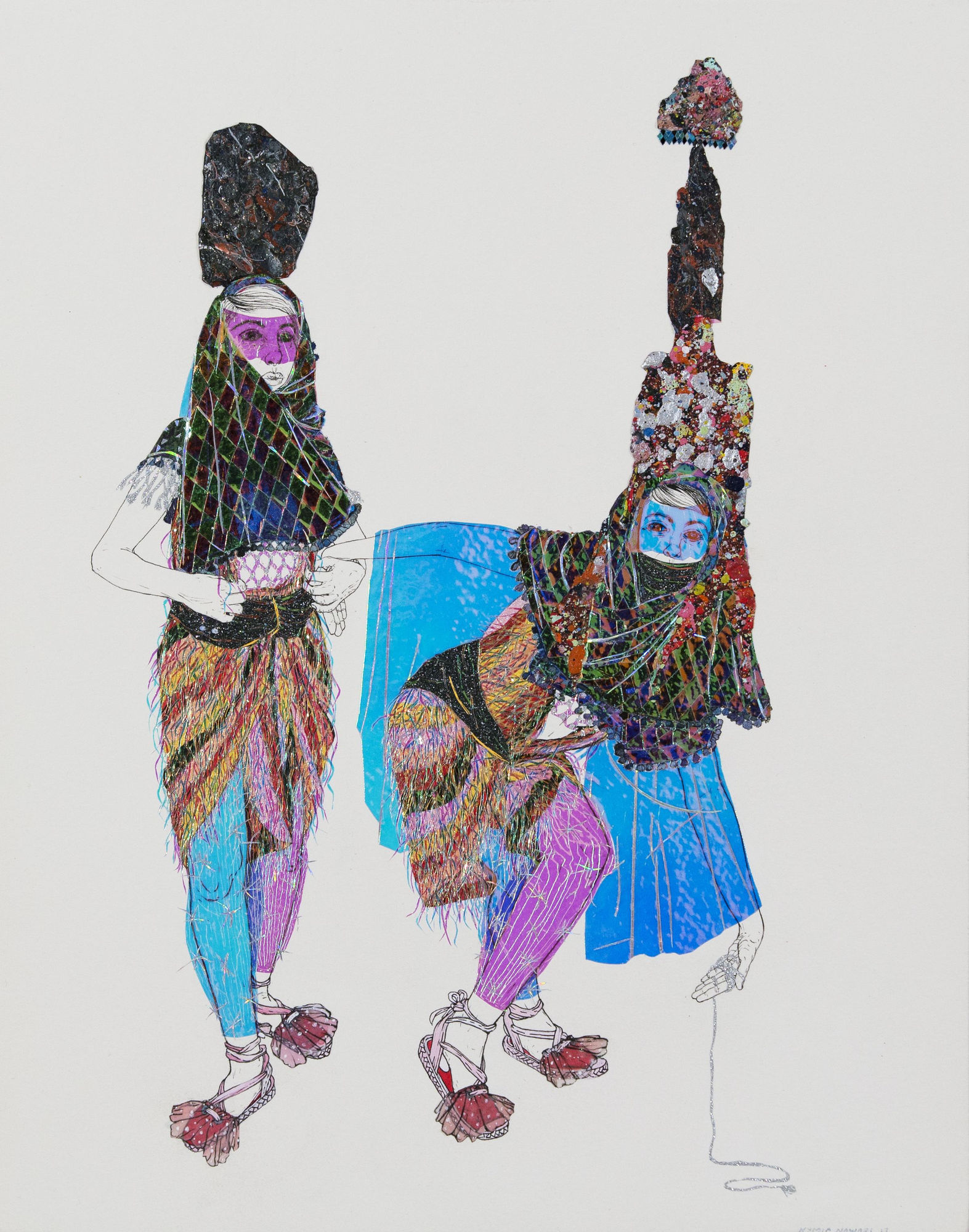 And Then There Were Three, 2017 Acrylic, collage and ink on paper