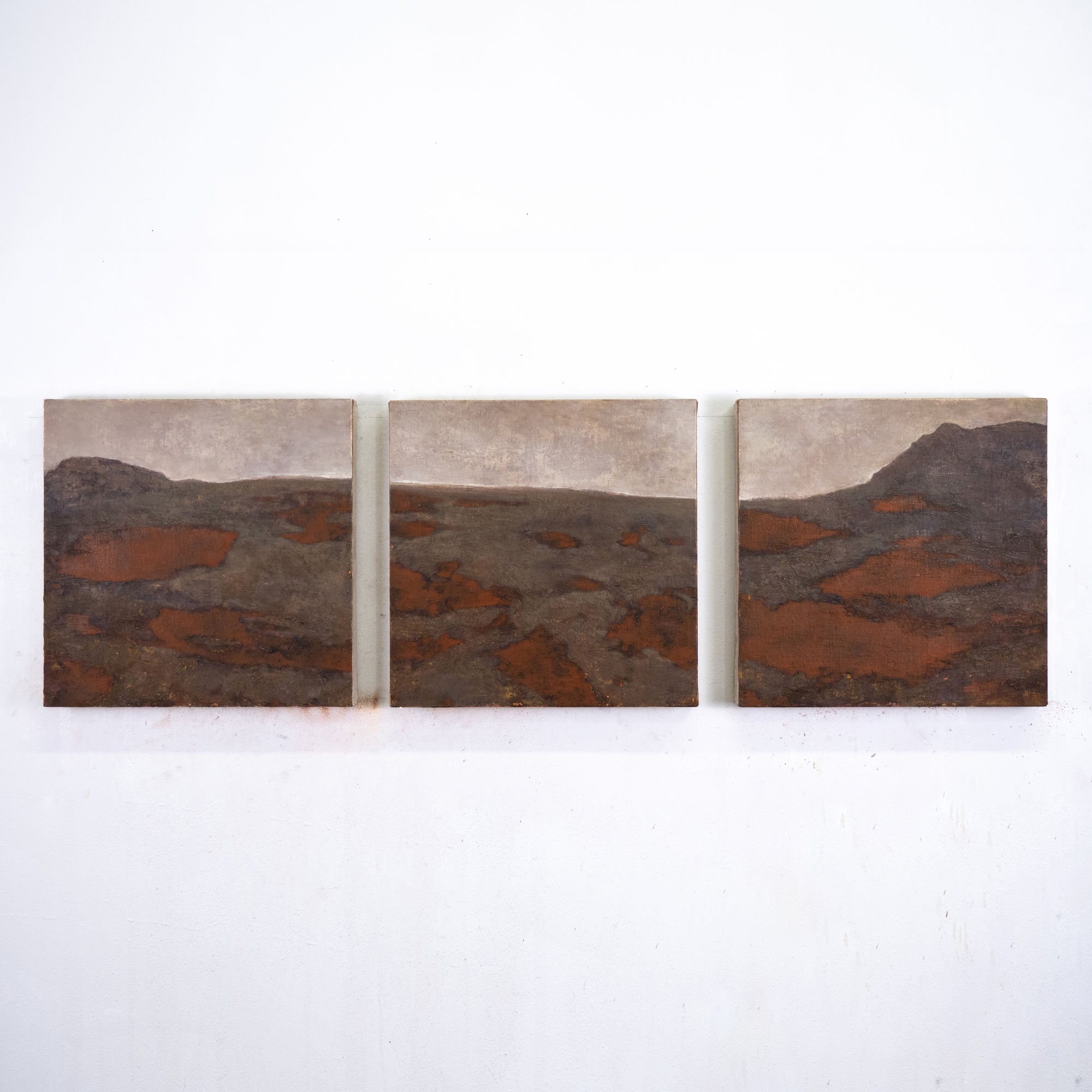 ERIC CLINTON ANDERSON FORMLESS AND VOID, 2024 Oil, wax, and marble dust on linen on handmade panel 16 x 16 in ea. (40.6 x 40.6 cm)